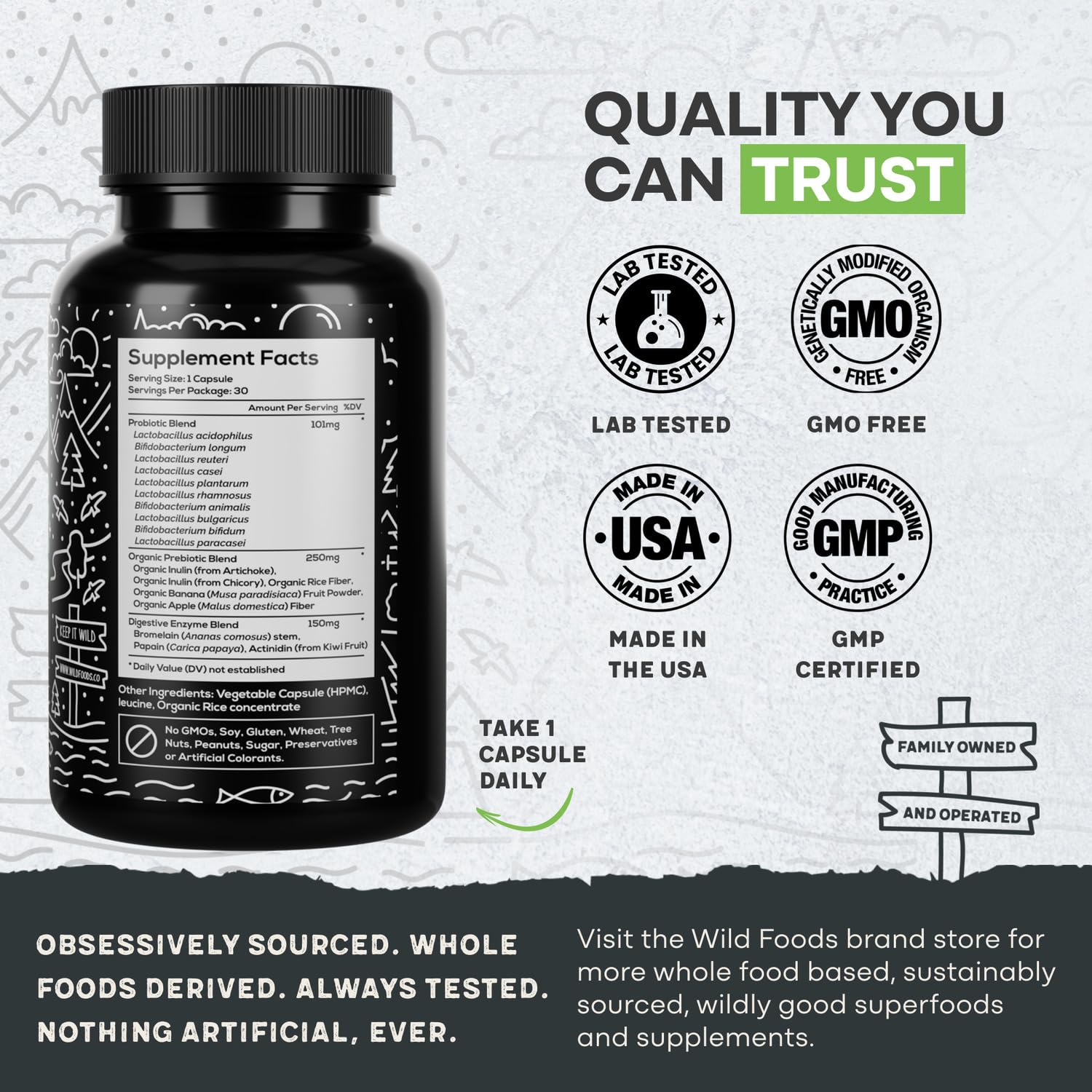 Wild Prebiotics and Probiotics with Digestive Enzymes | 20 Billion CFU - 10 Strains for Women & Men | Support Gut Health & Digestion Supplements | Non-GMO Prebiotic Fiber | 30 Capsules Wild Foods Au supplements