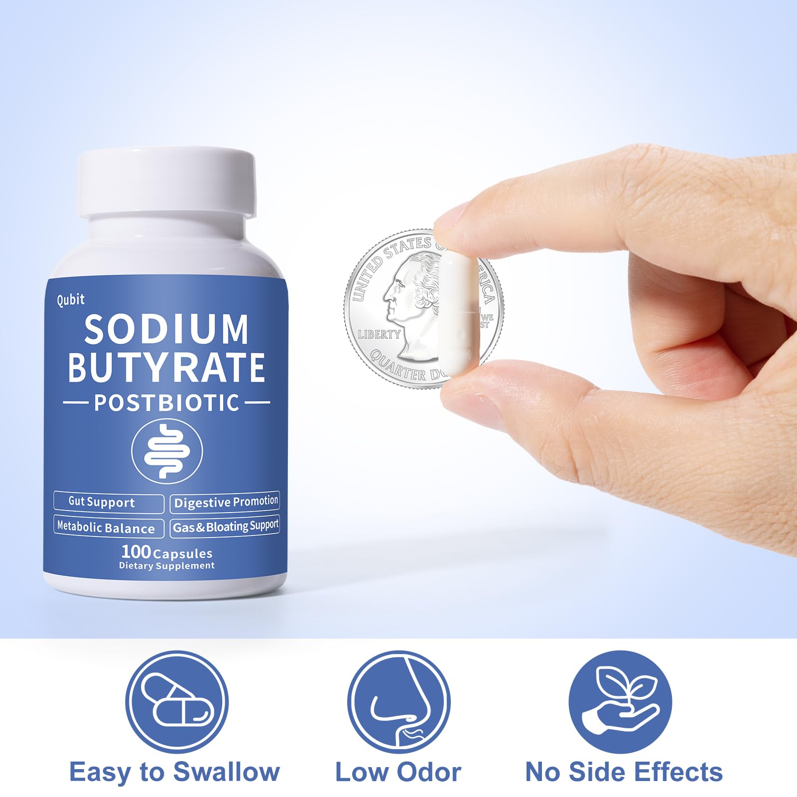 Sodium Butyrate Supplement – Postbiotic for Gut Health, Supports Digestion, IBS, Leaky Gut & Stomach Comfort – Low Odor, Easy to Swallow, No Side Effects – 100 Vegan Capsules QUBIT Au supplements