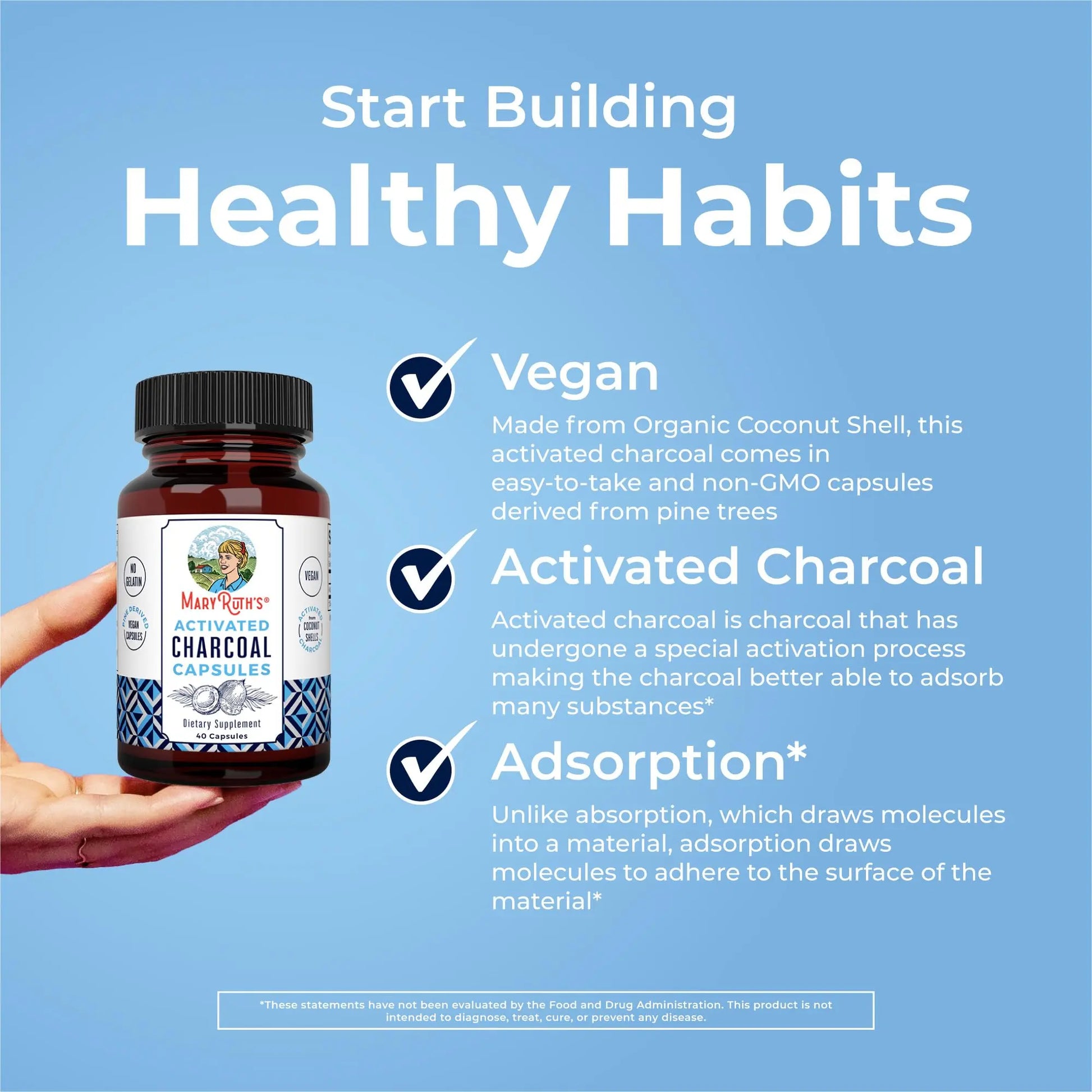MaryRuth Organics Activated Charcoal Capsules | Substance Adsorption | Derived from Coconut Shells | Vegan Capsules from Pine Trees | Non-GMO | Gluten Free | 40 Count MARYRUTH'S Au supplements