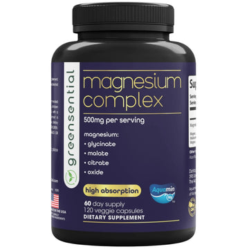 Greensential 5-in-1 Magnesium Complex 500mg | Glycinate, Malate, Citrate, Oxide & Aquamin® | for Sleep, Muscle & Heart Support | High Absorption, Vegan, 120 Capsules Greensential Au supplements