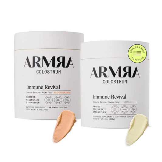 ARMRA Colostrum™ Premium Powder, Grass Fed, Gut Health Bloating Immunity Skin & Hair, Contains 400+ Bioactive Nutrients, Potent Bioavailable, Keto, Gluten & Fat Free (Unflavored and Blood Orange Jars) ARMRAAU supplements