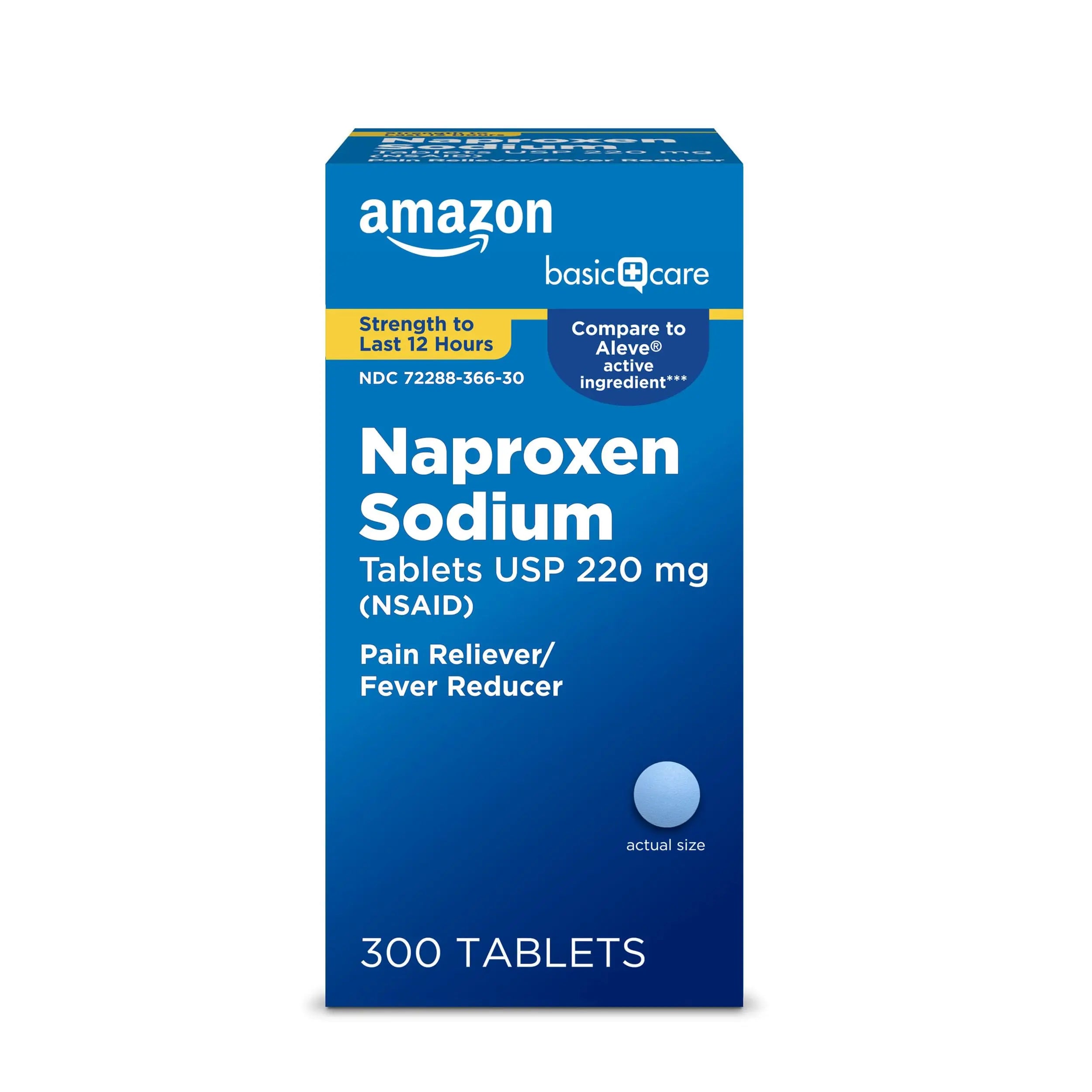 Amazon Basic Care Naproxen Sodium Tablets 220 mg, Pain Reliever/Fever Reducer (NSAID), 12-Hour Relief for Headache, Backache, Menstrual Pain, Muscle Aches, Arthritis, 300 Count Amazon Basic Care Au supplements