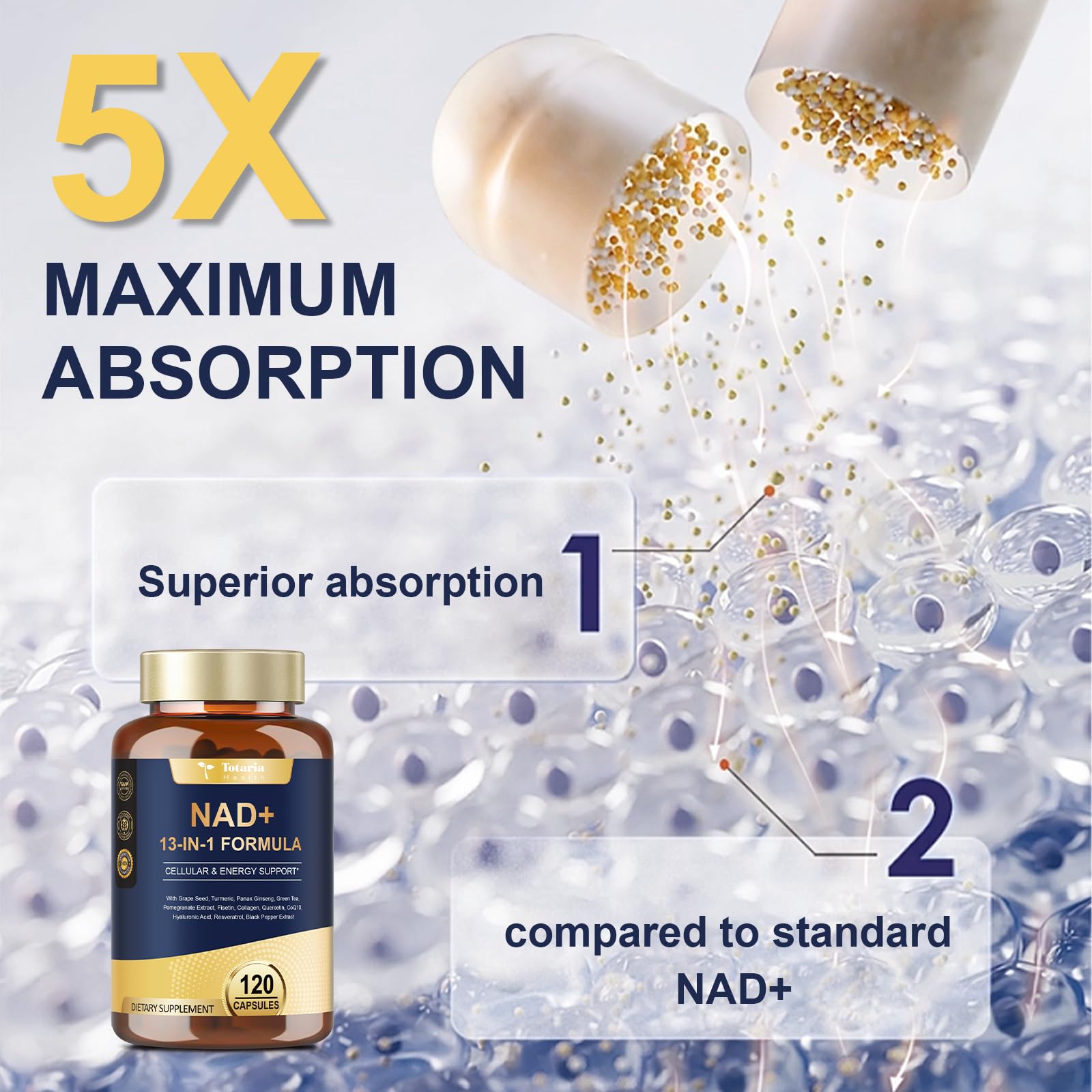 Totaria NAD Supplement for Women Men with nicotinamide riboside resveratrol,Quercetin, Betaine Boost NAD+ Levels NAD Plus Supplement for Anti Aging, Energy, Immune, Focus 120 Capsules Totaria Au supplements