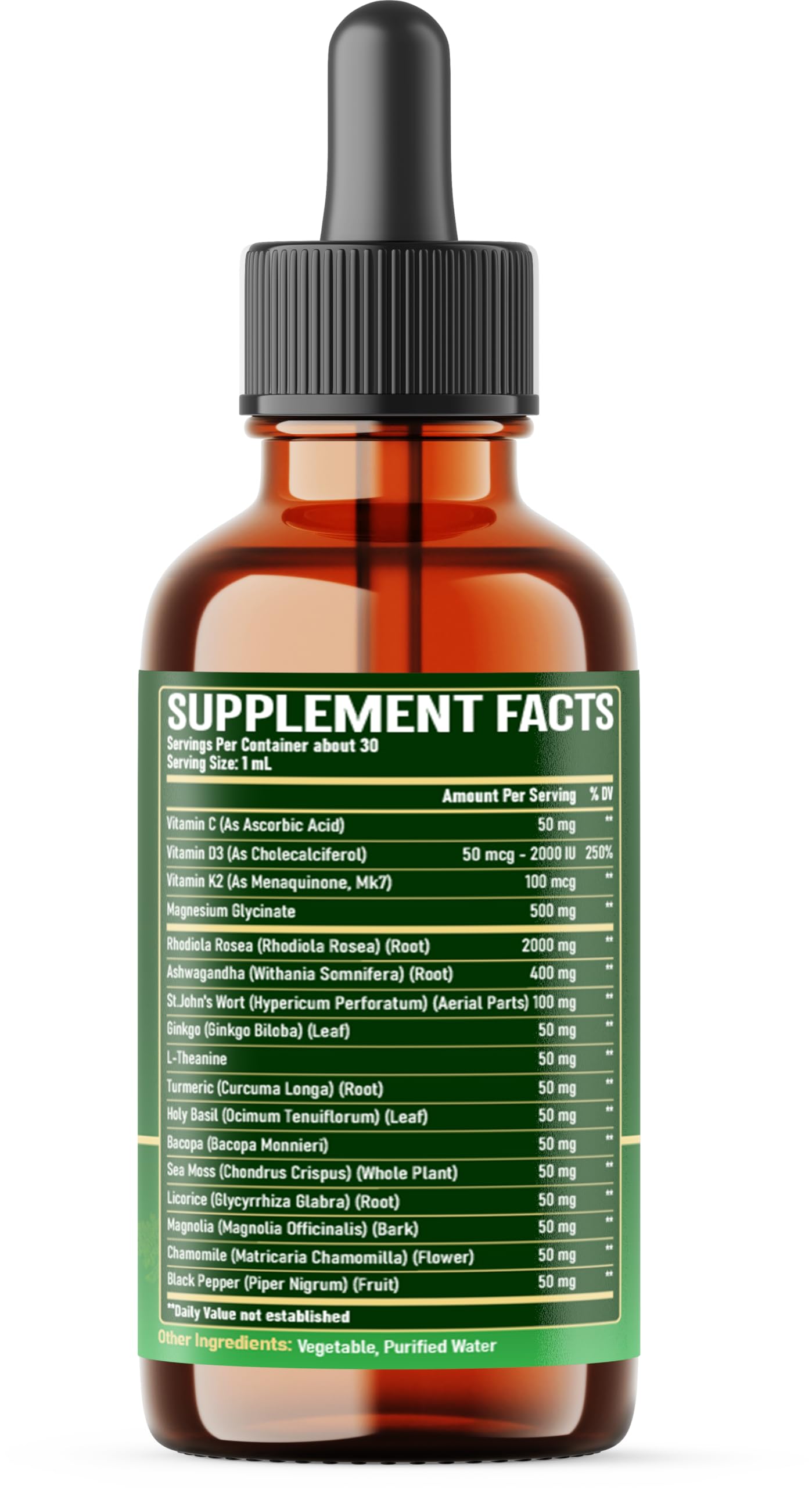 17in1 Rhodiola Rosea Liquid Supplement with Ashwagandha, Magnesium Glycine, L-Theanine, Vitamin C, Vitamin D3, Vitamin K2, Ginkgo, Turmeric, Holy Basil and More - 1 FL Oz - 60 Day Supply WELBUDA Au supplements