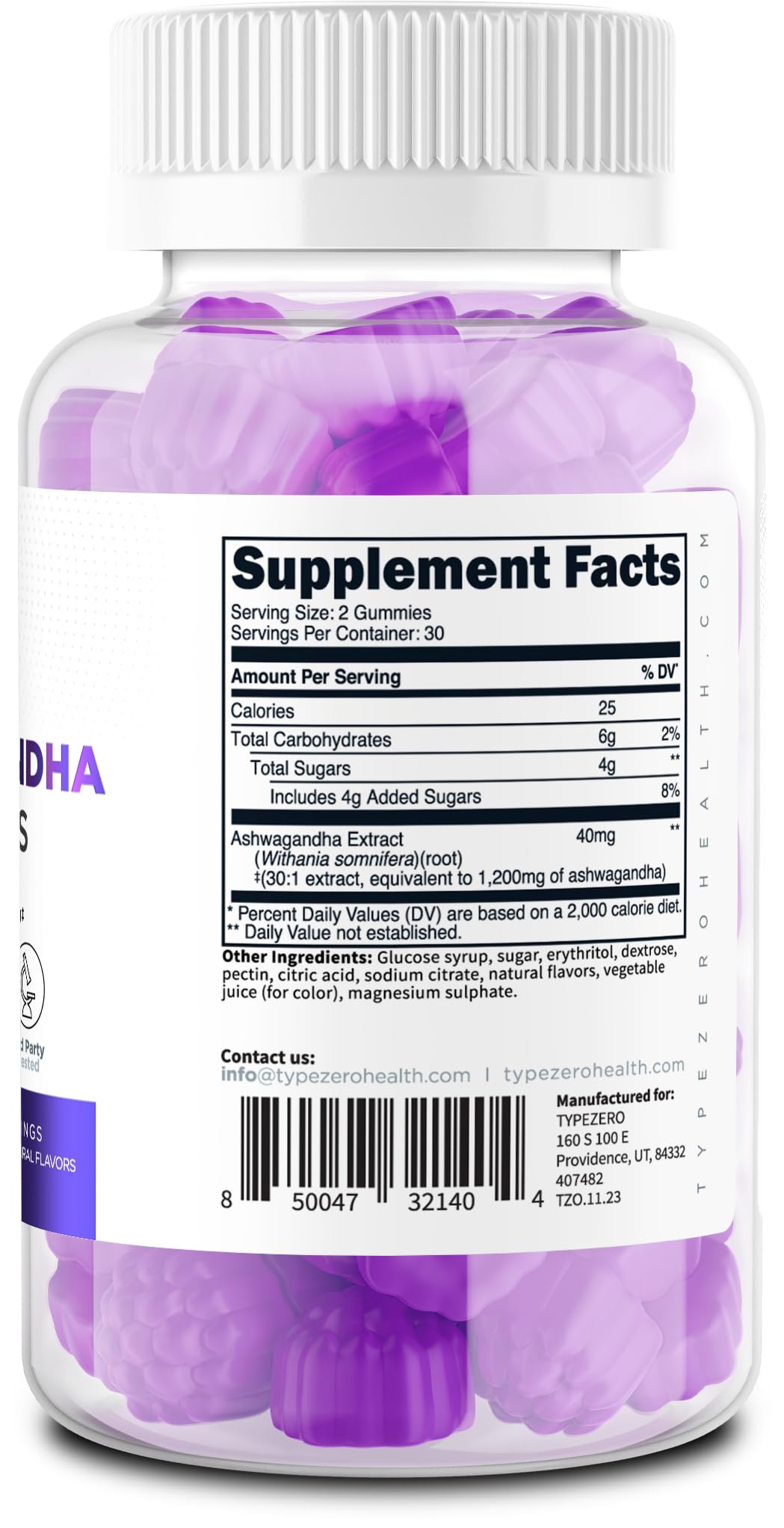 Type Zero Ashwagandha Gummies 60 Gummies for 30 Servings Per Bottle - Ashwagandha Herbal Extract Supplement, Gluten Free, GMO Free Type Zero Au supplements