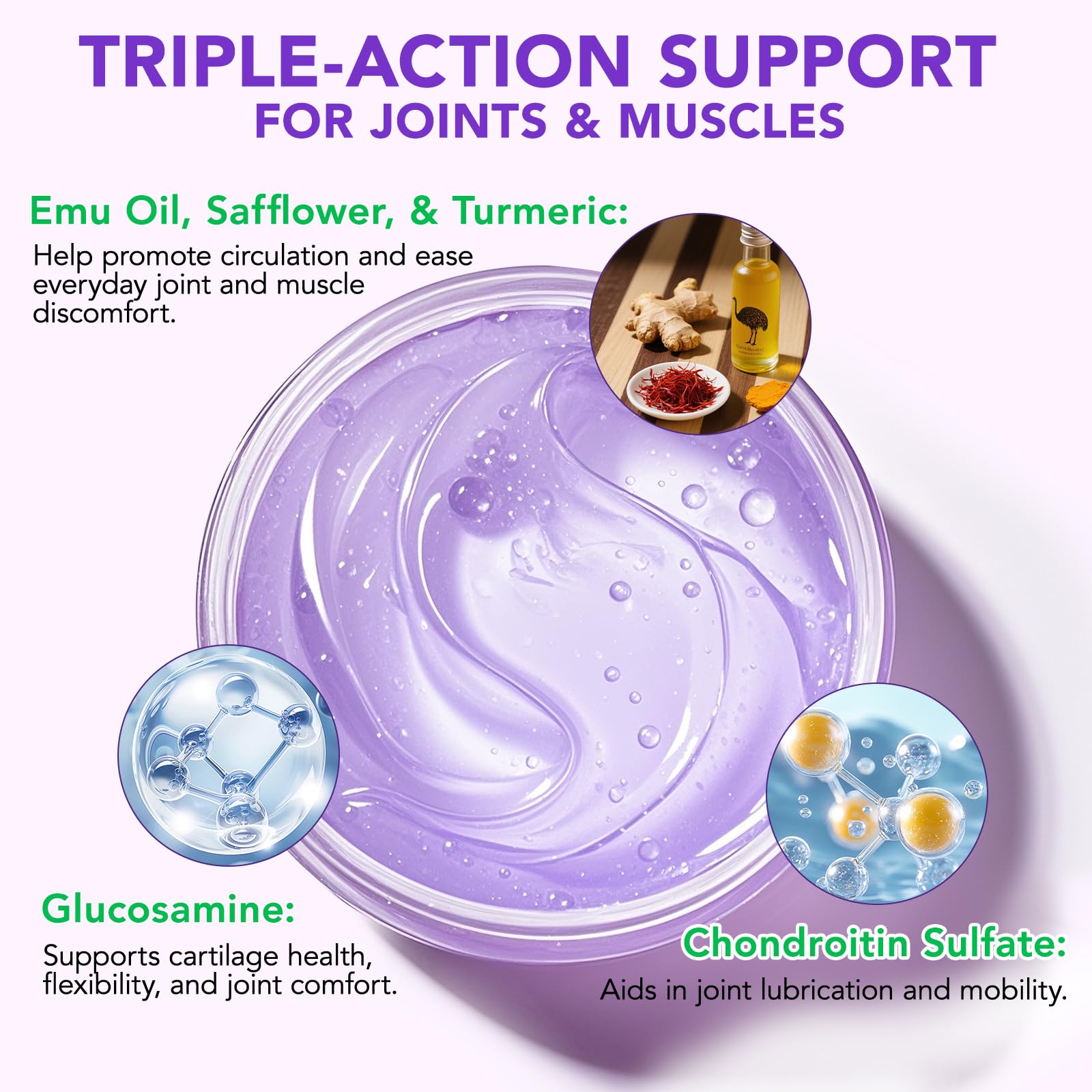 Joint Massage Purple Gel, Soothing Massage Cream for Joint Activities, Muscle, Knees, Lumbar, Neck, Back, Hands/Feet, Light-Weight & Easliy Spread for Post-Workout, Long-time Sitting|3.53Oz chenyayun Au supplements