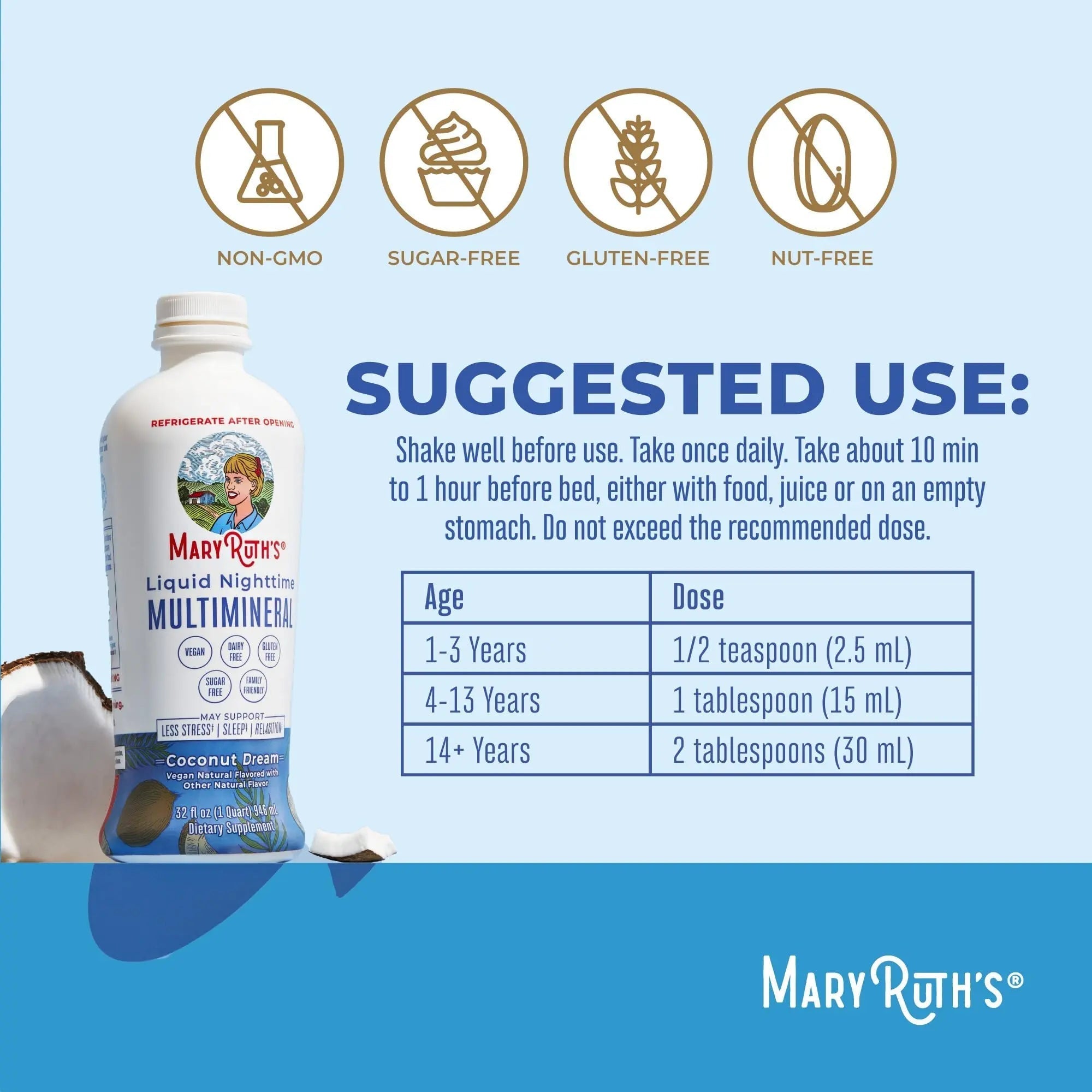 MaryRuth's Multivitamin Gummies for Women (Cherry & Raspberry) & Liquid Nighttime Multimineral Coconut (32oz) | Clean Label Project Verified MARYRUTH'S Au supplements