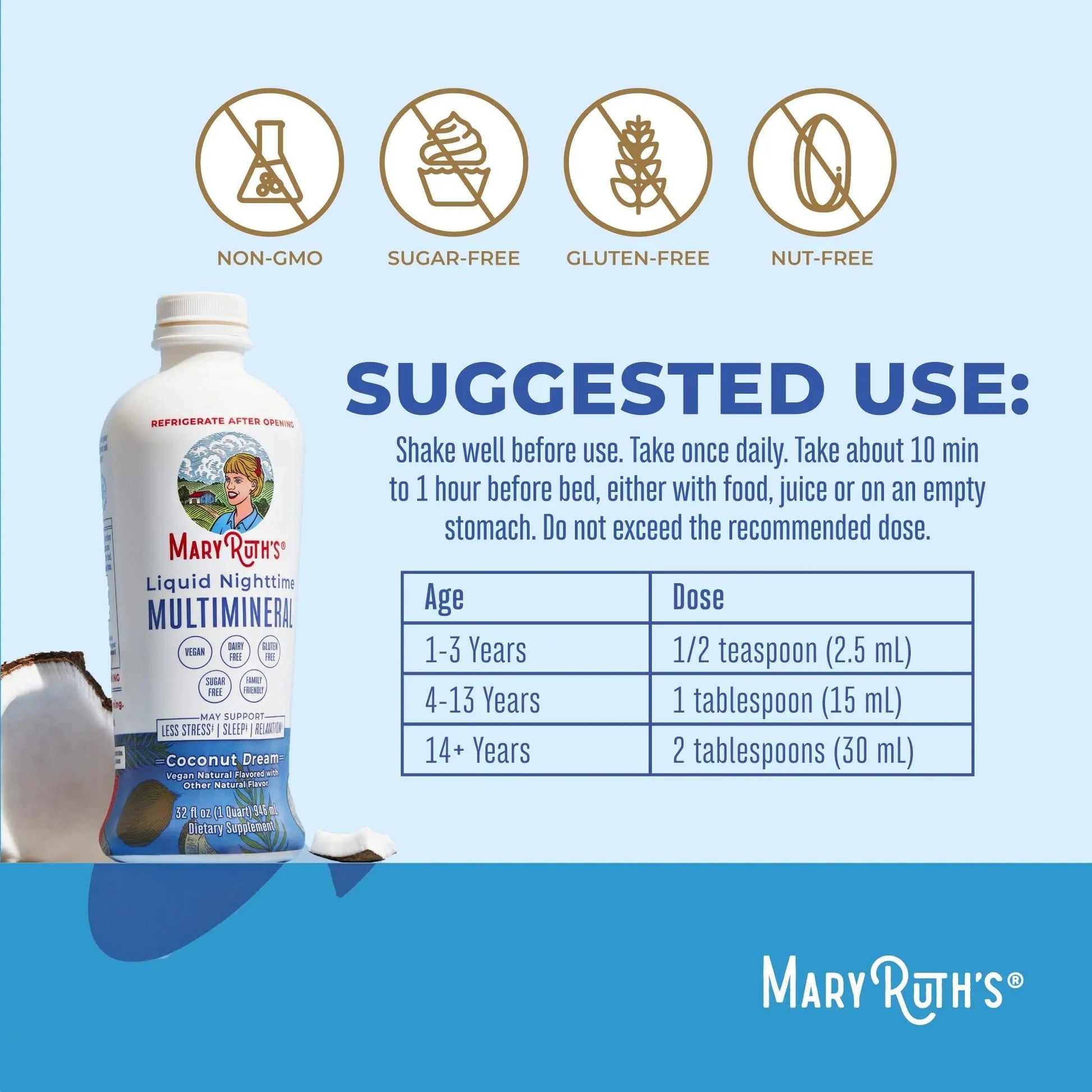 MaryRuth's Multivitamin Gummies for Women (Strawberry) & Liquid Nighttime Multimineral (Coconut, 32oz) | Clean Label Project Verified MARYRUTH'S Au supplements