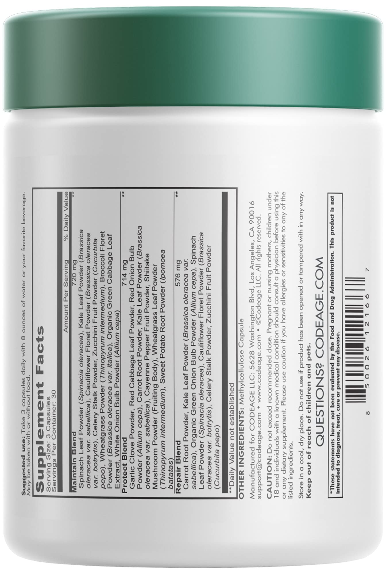Codeage Instantfood Easy Veggies, Over 15 Vegetable Powders Equivalent All-in-One, Daily Vegan Blend, Whole Food Greens Vitamins Supplement Capsules, Phytonutrients Multivitamin, Non-GMO, 90 Capsules Codeage Au supplements
