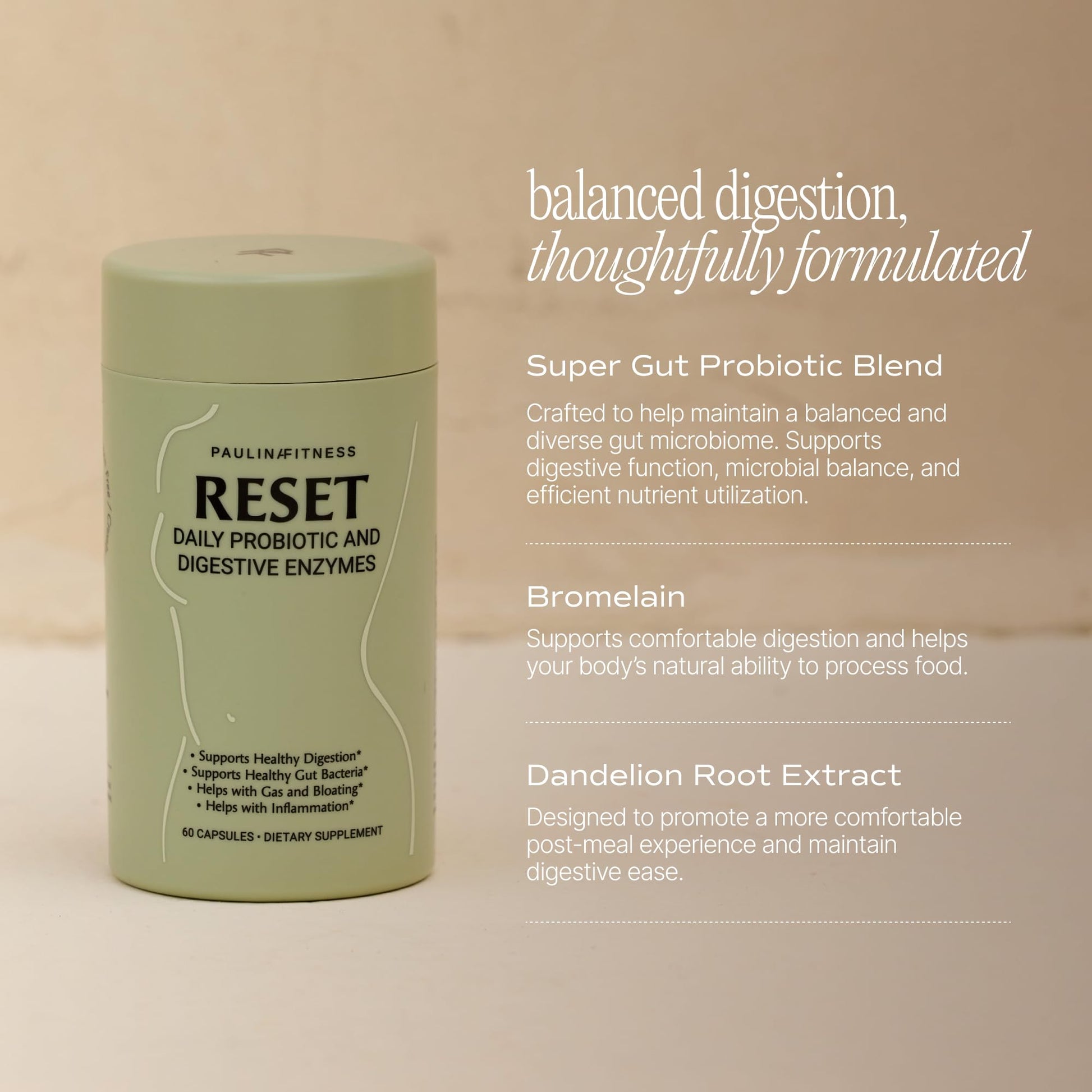 Reset Daily Probiotic + Prebiotic Plant Digestive Enzymes – Advanced Gut Reset for Women – Bloating Relief, Weight Management, Digestion, Gut Health – Vegan, Shelf-Stable – 60 Capsules (30-Day Supply) Paulina FITNESS Au supplements
