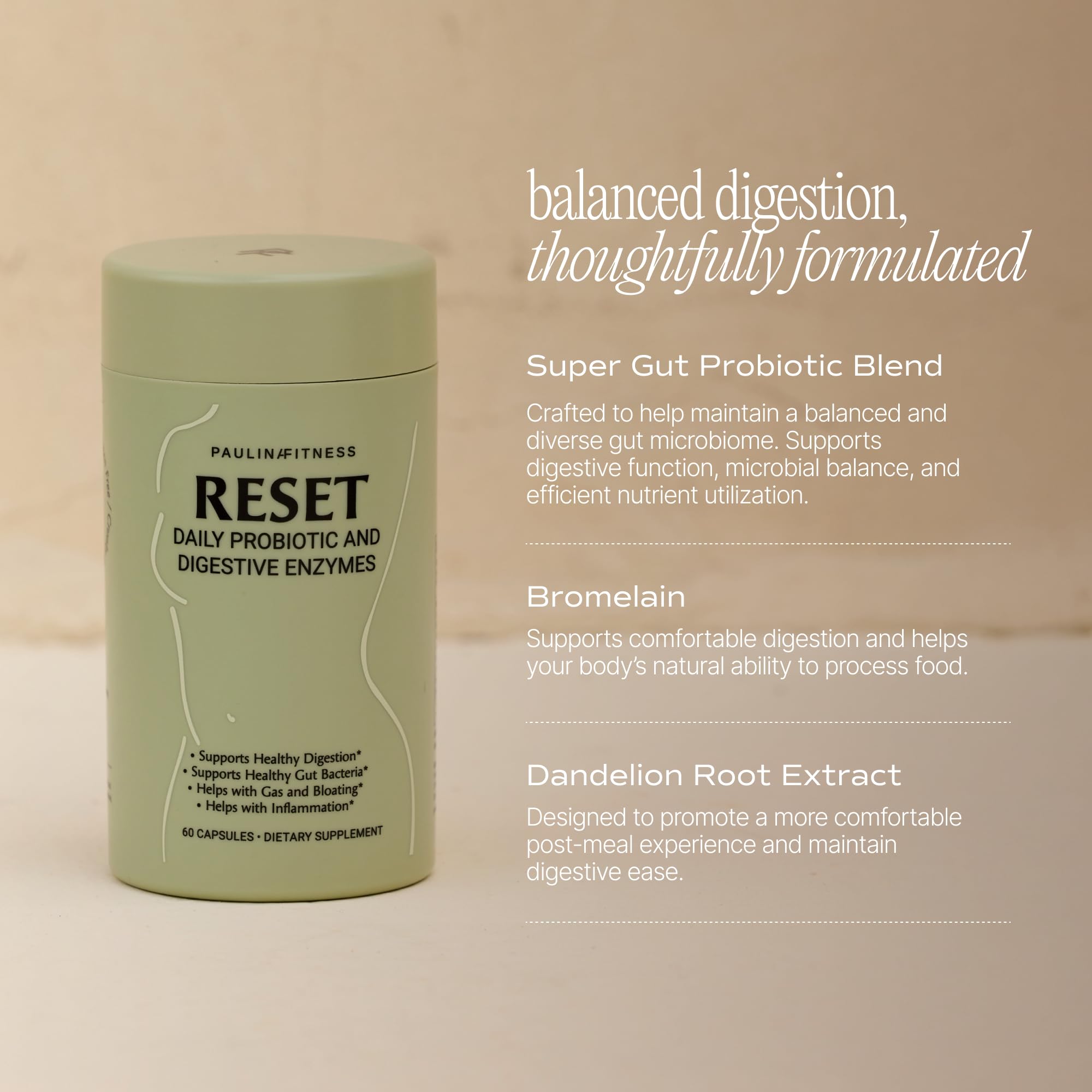 Reset Daily Probiotic + Prebiotic Plant Digestive Enzymes – Advanced Gut Reset for Women – Bloating Relief, Weight Management, Digestion, Gut Health – Vegan, Shelf-Stable – 60 Capsules (30-Day Supply) Paulina FITNESS Au supplements