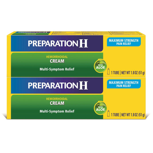 Preparation H Hemorrhoid Symptom Treatment Cream (2 x 1.8 Ounce Tube), Maximum Strength Multi-Symptom Pain Relief with Aloe Preparation HAu supplements