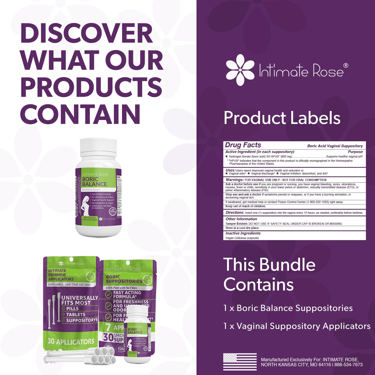 Intimate Rose Save 10% on Boric Acid Vaginal Suppositories - 30 Count (600mg) + 30 Applicators Intimate Rose Au supplements
