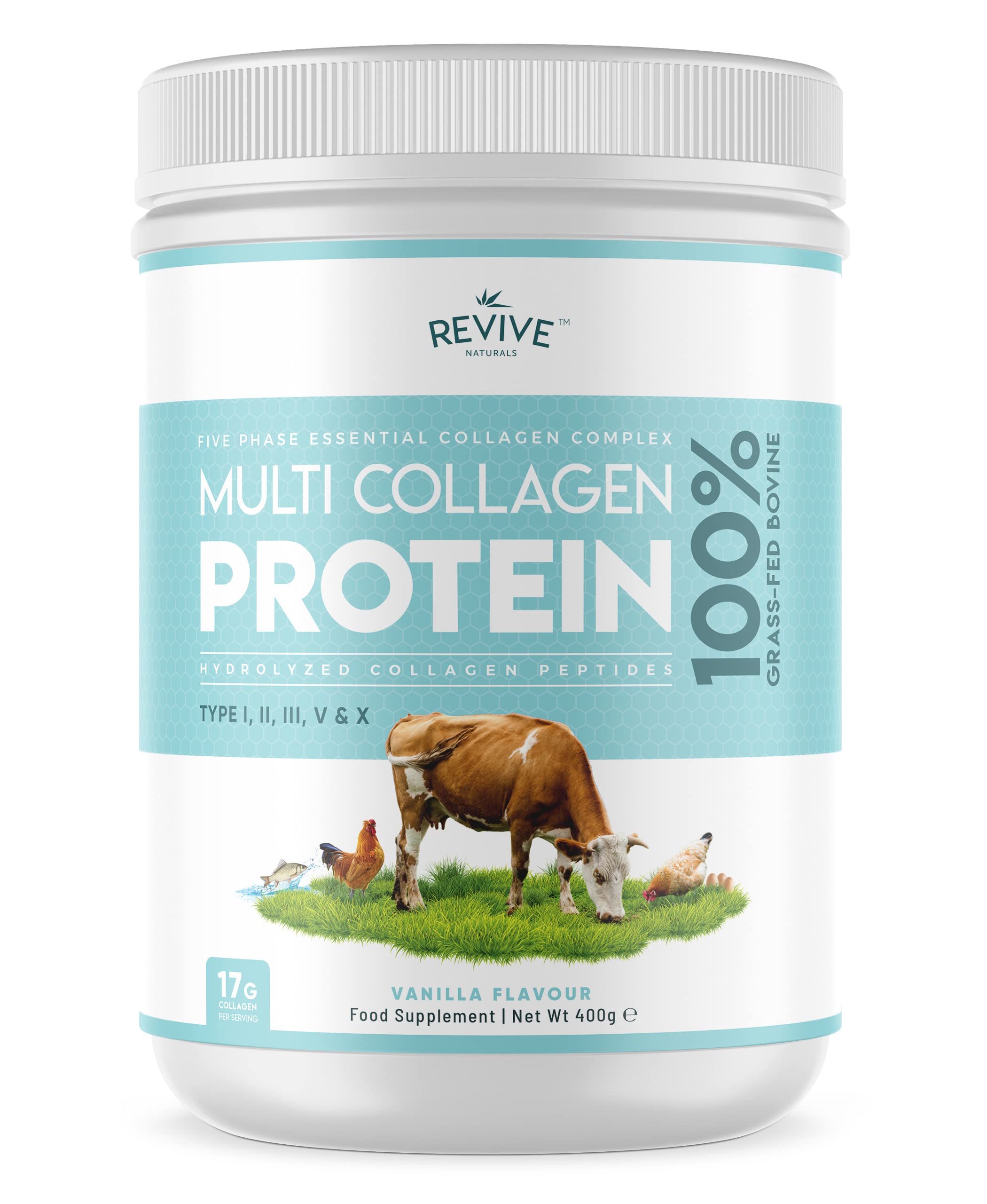 Vanilla Multi Collagen Protein Powder - 400g - Unsweetened - 5 Types of Collagen Peptides Revive Naturals Au supplements