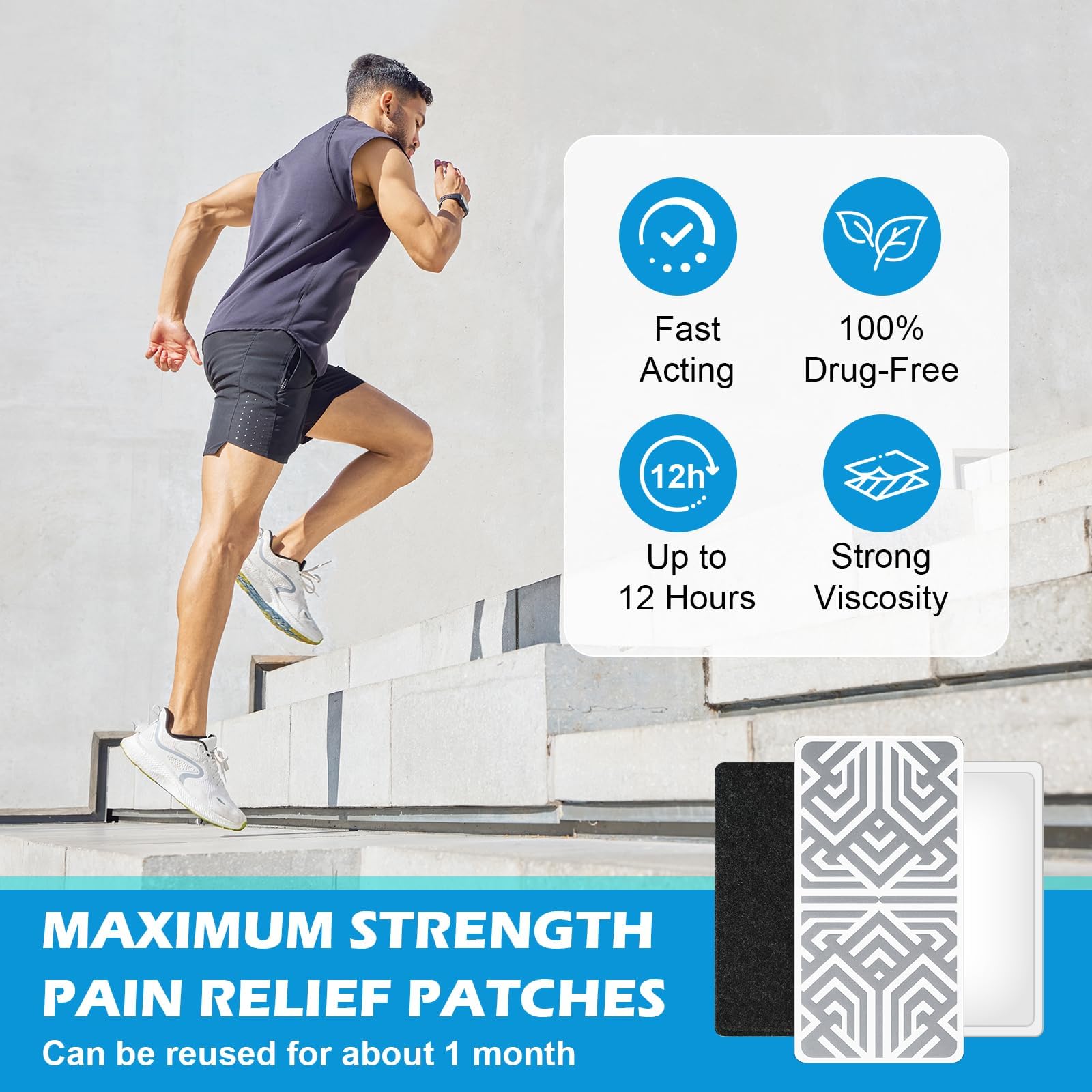 Reusable Pain Relief Patches for Sore Muscle, Includes 3 Adhesives, 1 Patch & 1 Carry Bag, Pain Patches for Neck, Back,Foot, Knee etc, Large&Fast Acting, Easy Adhesive Application Pain Patch-0304 SKAYAH Au supplements