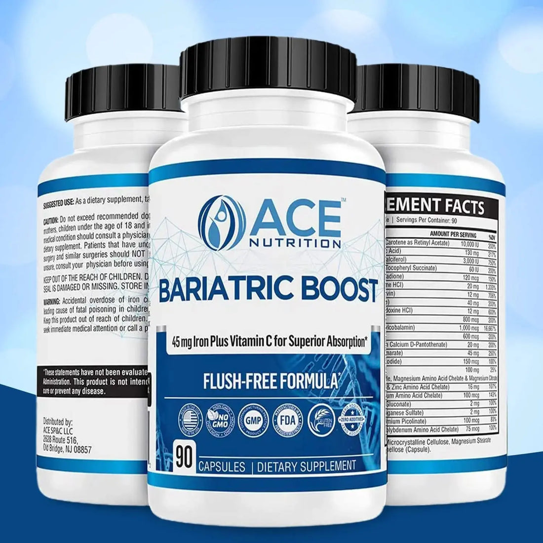Bariatric Boost One-A-Day Multivitamin 90 Day Supply with 45mg Iron Post Gastric Bypass Sleeve Surgery | Non-GMO, Gluten Free, Bariatric Multivitamin Made in USA | ACE NUTRITION AU supplements
