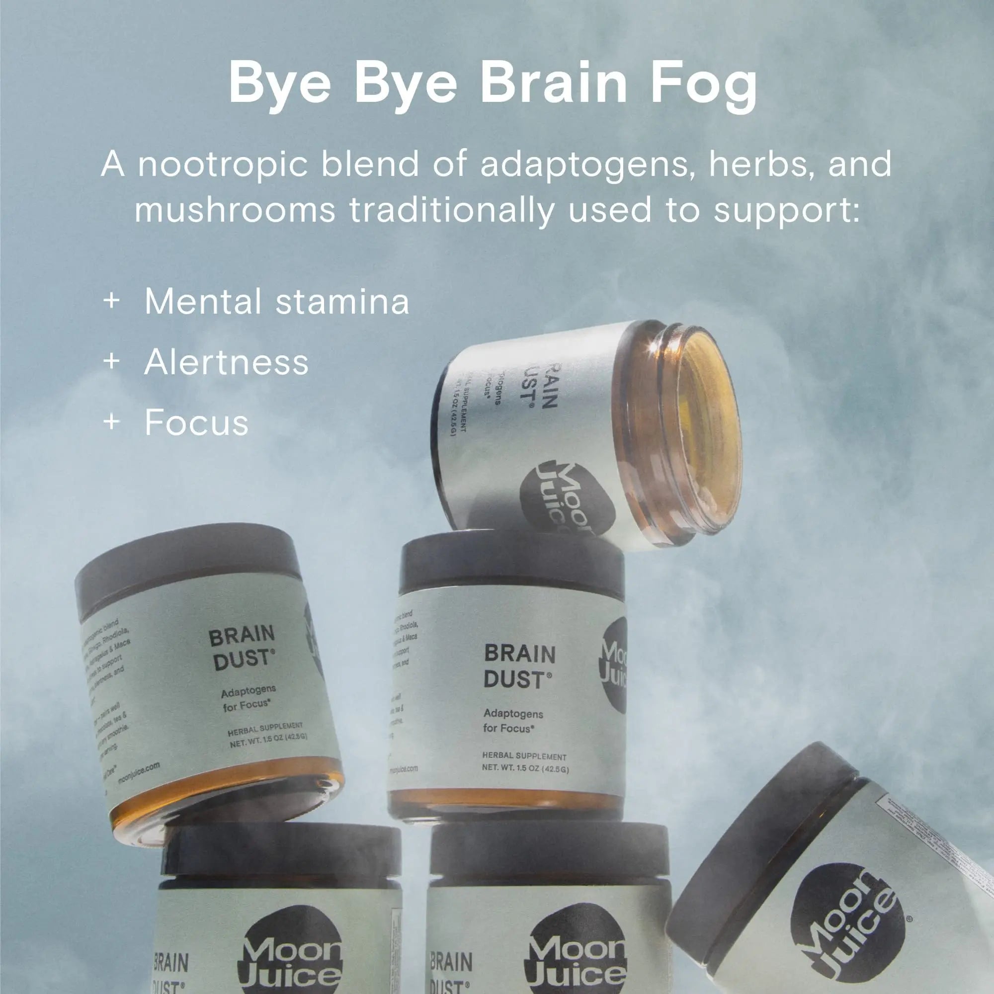 Moon Juice Brain Dust - Adaptogenic Mushroom Supplement for Memory & Focus - Lion’s Mane, Ginkgo Biloba & Ashwagandha - Caffeine-Free, Vegan Brain Supplement - 1.5 oz Moon Juice Au supplements
