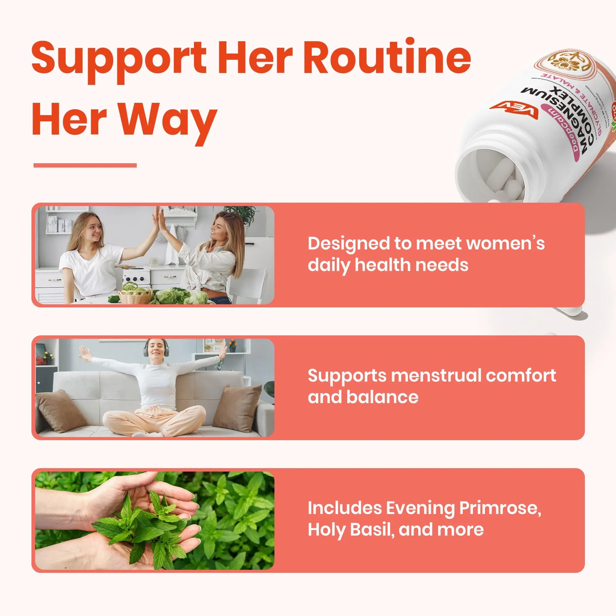 VEV Deep Calm Magnesium Complex for Women – Glycinate, Malate, B6, L-Theanine & Holy Basil – Support for Daily Magnesium & Stress Relief – 120 Vegan Capsules VEV Au supplements