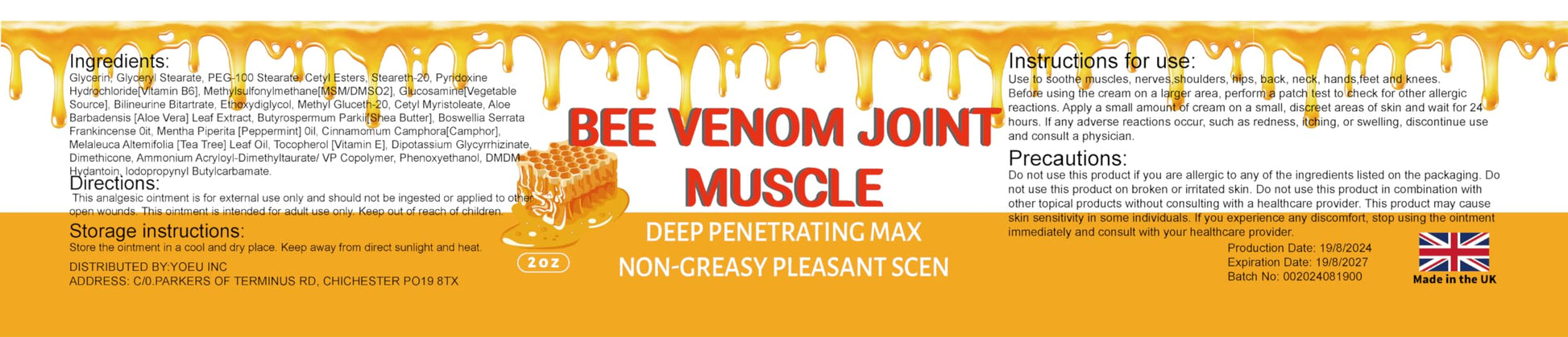MRBOOHINET Organic Bee Venom Therapy Serum, Professional Joint & Muscle & Bone Release Cream - 24 Hour Soothing Effective Release for Back, Neck, Hand, Foot, Knee, Muscle, Shoulder, Hip, Nerve MRBOOHINET Au supplements