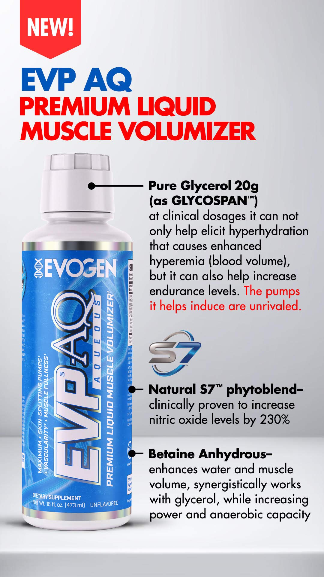 Evogen EVP AQ Unflavored | Premium Liquid Glycerol, Betaine anhydrous, S7, Sodium Evogen Au supplements