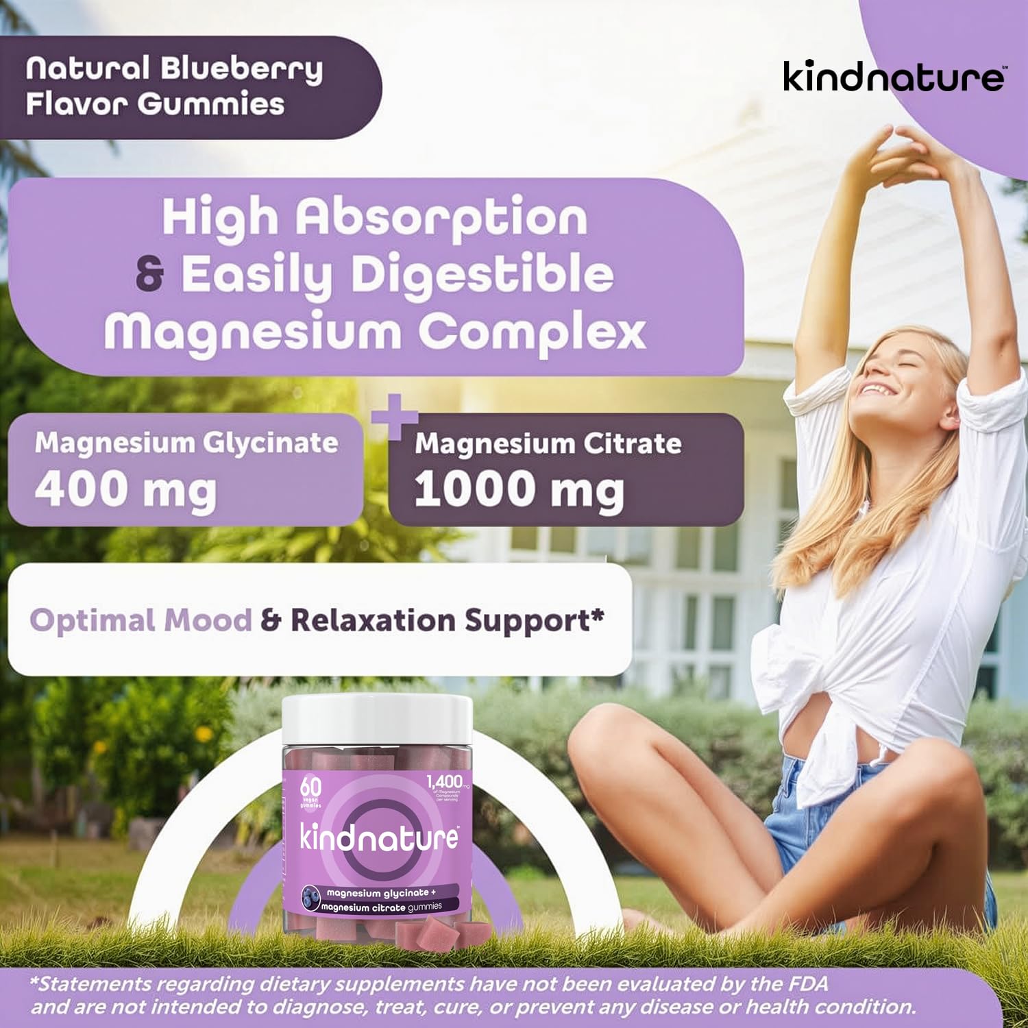 KINDNATURE Magnesium Glycinate & Citrate Gummies – Calm Magnesium Complex for Sleep, Stress, Cramps & Digestion – Chewable Vegan Magnesium Supplement for Women, Teens, Adults – 60 Ct kindnature Au supplements