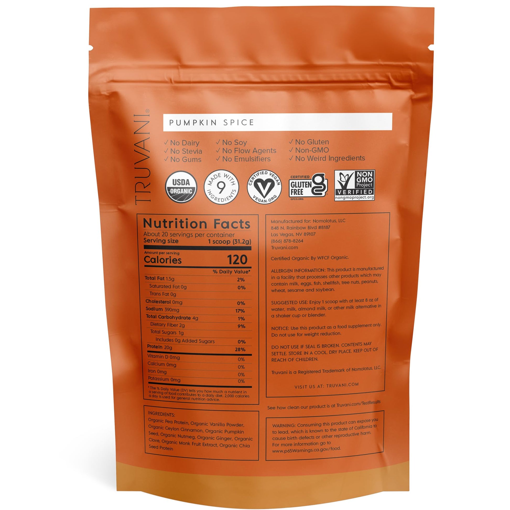 Truvani Organic Vegan Protein Powder Pumpkin Spice - 20g of Plant Based Protein Truvani Au supplements