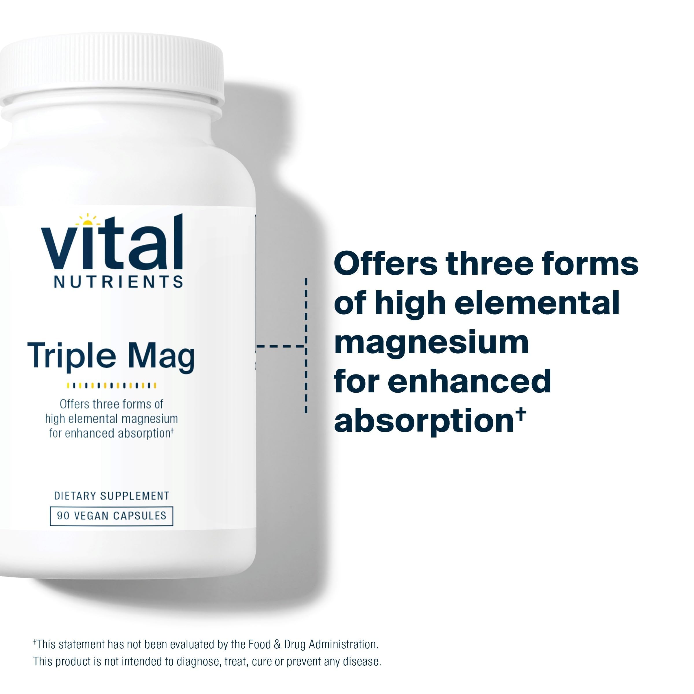 Vital Nutrients Triple Magnesium Complex Supplement | Vegan Magnesium Glycinate, Malate & Oxide 250mg | Easily Absorbed Magnesium Supplement for Stress, Muscle, Heart, Bone Support | 90 Capsules Vital Nutrients Au supplements