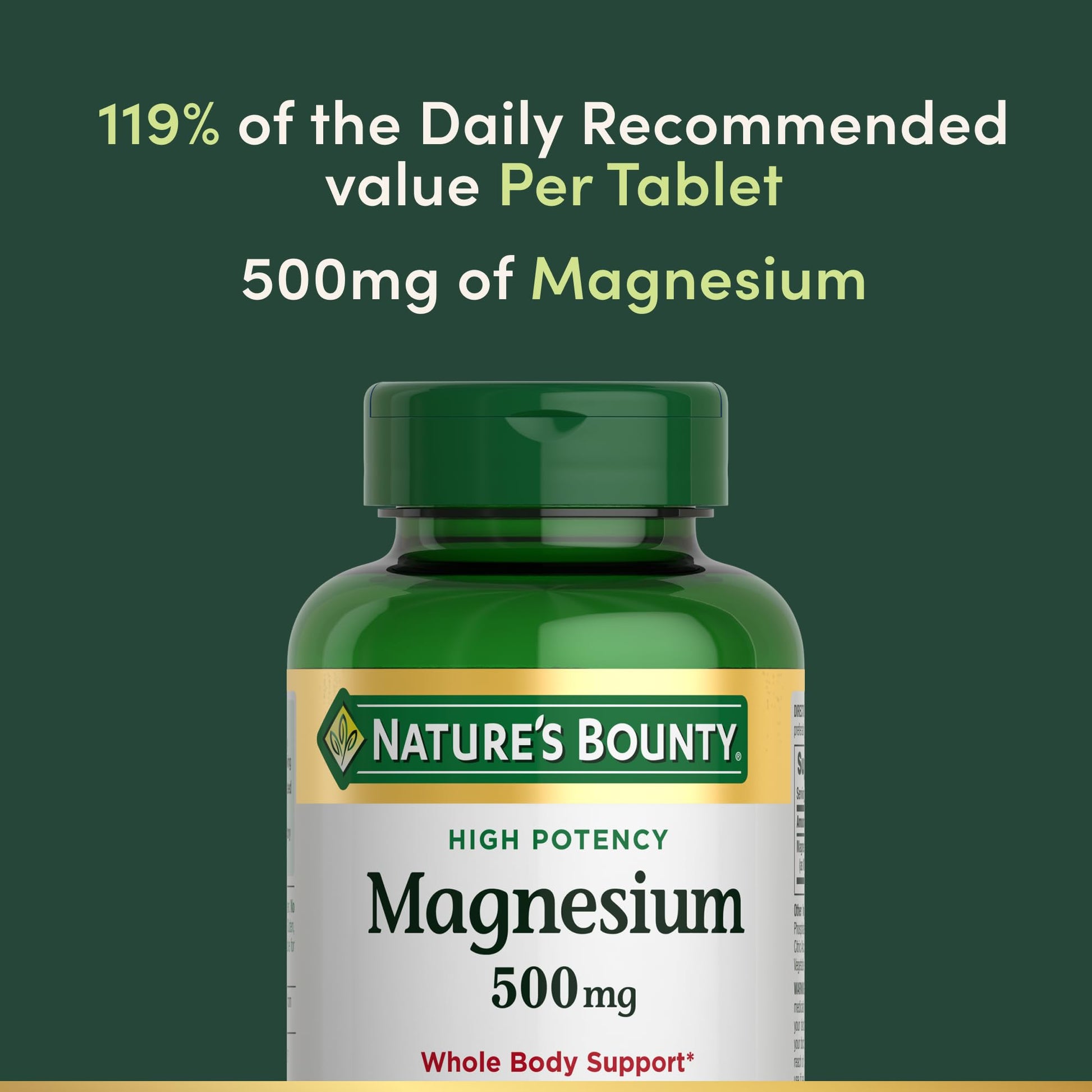 Nature's Bounty Magnesium 500 mg Tablets, High Potency Magnesium Supplement for Bone & Muscle Health, Whole Body Support, 200 Count (Pack of 1) Nature's Bounty Au supplements