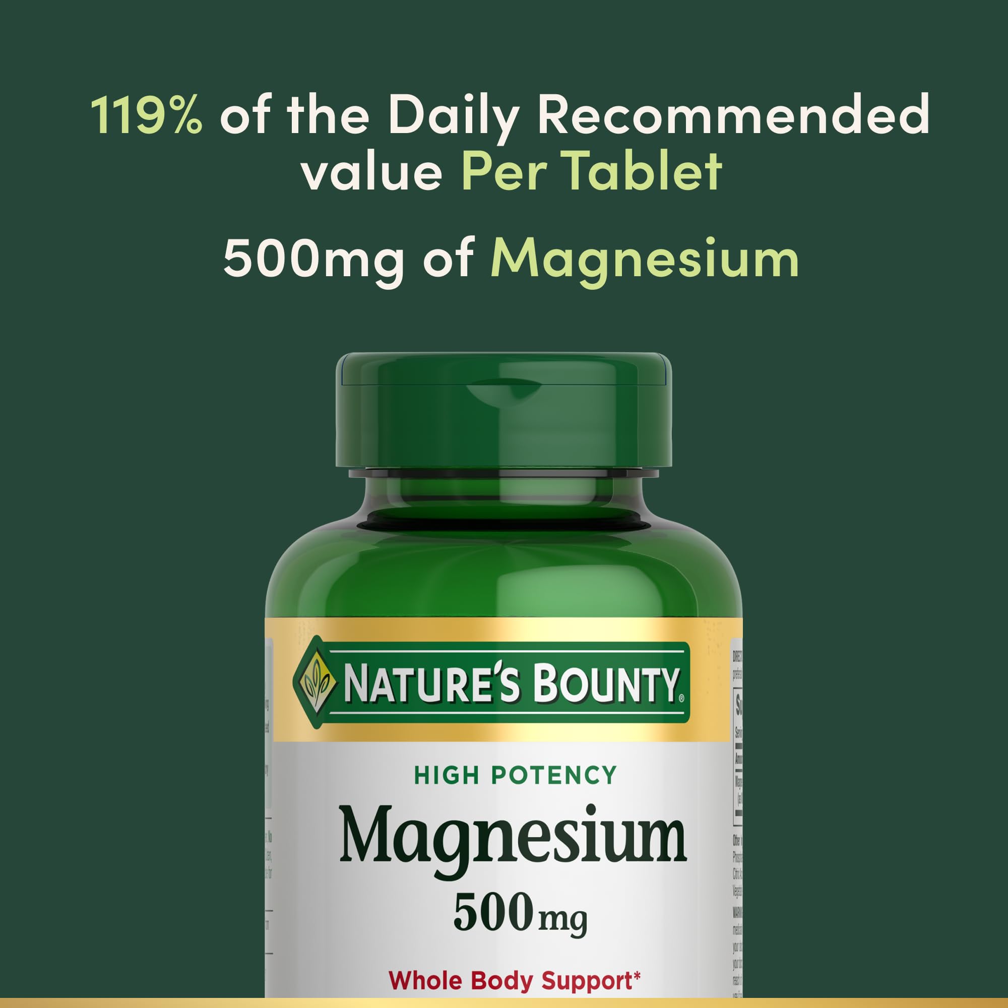 Nature's Bounty Magnesium 500 mg Tablets, High Potency Magnesium Supplement for Bone & Muscle Health, Whole Body Support, 200 Count (Pack of 1) Nature's Bounty Au supplements