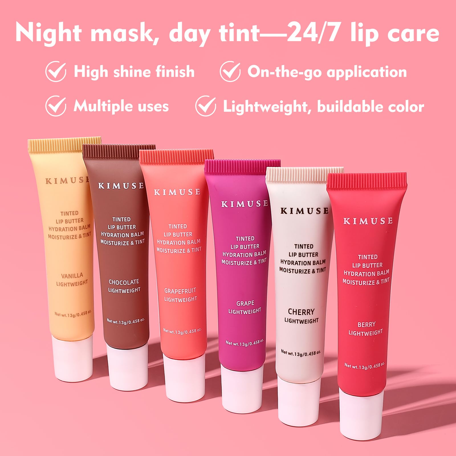 KIMUSE 6 Pcs Tinted Lip Butter Hydration Balm Set, 6 Flavored Shades Hydrating Plumping Gloss with Hyaluronic Acid & Vitamin E, Sheer Tint, Non-Sticky | Vegan Lip Care Makeup for Dry Lips & Daily KIMUSE Au supplements