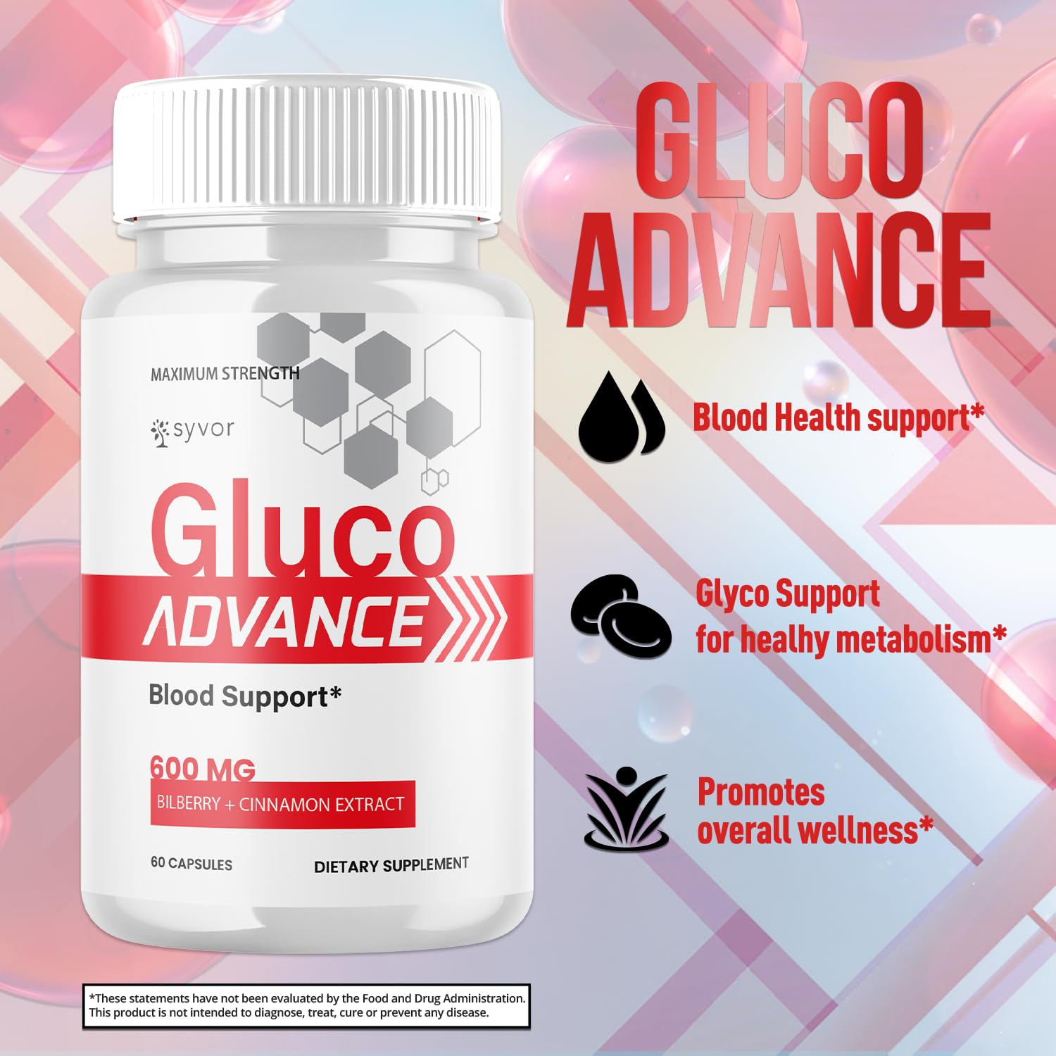 (2 Pack) Gluco Advance Capsules, Official GlucoAdvance Supplement Pills with All Natural Ingredients, Advanced Formula Supplement with Maximum Strength Support Vitamins for Women & Men (120 Capsules) Syvor Au supplements