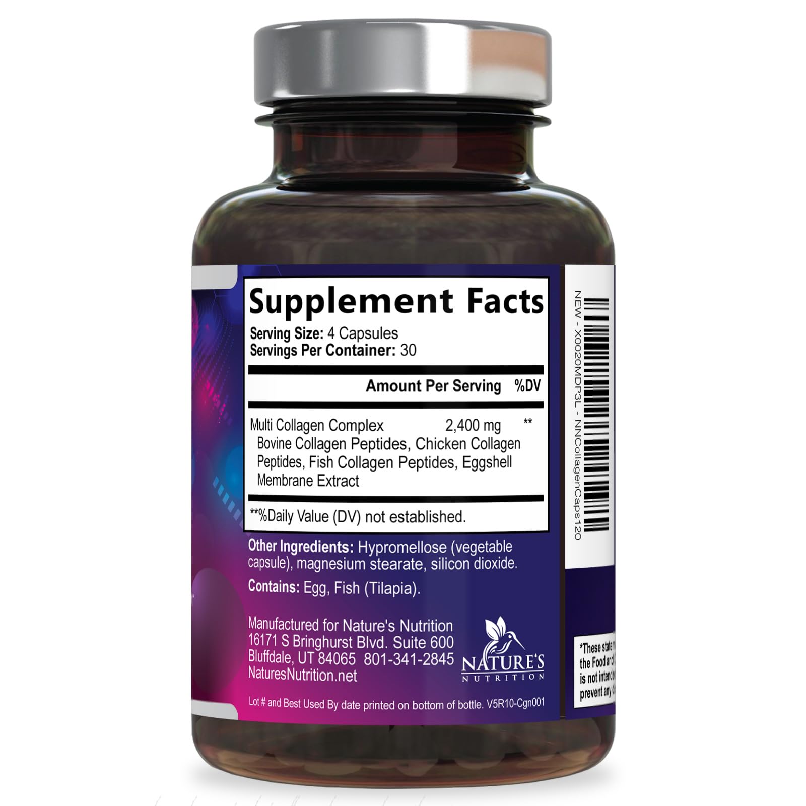 Multi Collagen Pills 2400 mg - Advanced Types I, II, III, V, X - Hydrolyzed Multi Collagen Peptides Pills, Collagen Supplements for Women & Men - Hair, Skin, & Nail Support Supplement - 120 Capsules Nature's Nutrition Au supplements