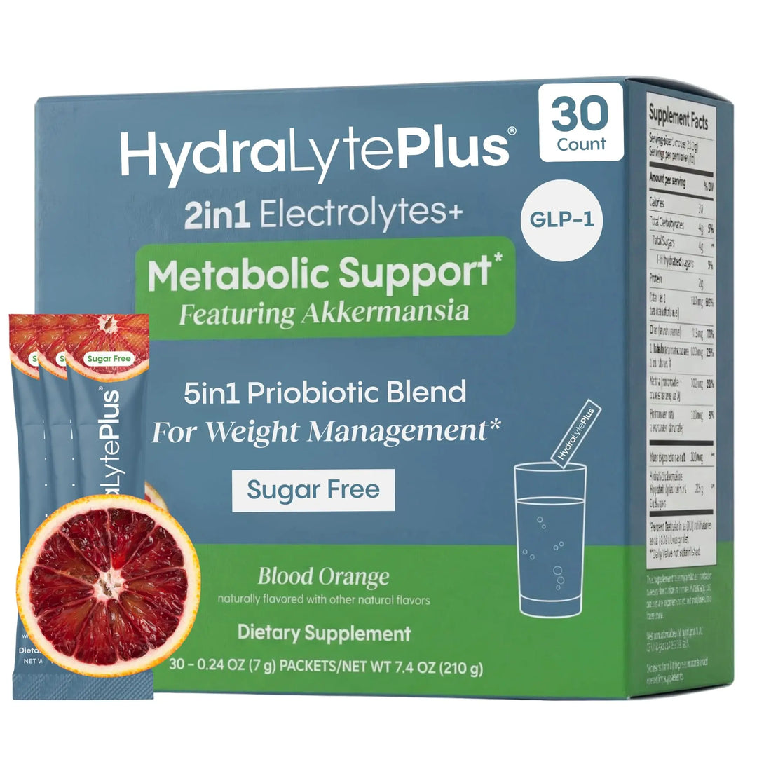 Hydralyte Plus Metabolic Support - GLP-1 Weight Loss Management and Gut Health - 5in1 Probiotic Blend - Akkermansia Muciniphila + Prebiotic Fiber + Electrolytes - Sugar Free (30 Packets) Hydralyte uk supplements