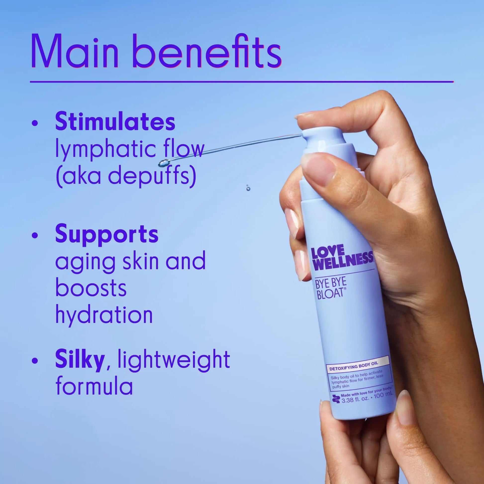 Love Wellness Bye Bye Bloat Detoxifying Body Oil | Lymphatic Drainage Oil to Hydrate, Depuff & Awaken Skin | Reduce Swelling Massage Oil for Women with Peppermint, Grapefruit & Rosemary Oil |100 mL Love Wellness Au supplements