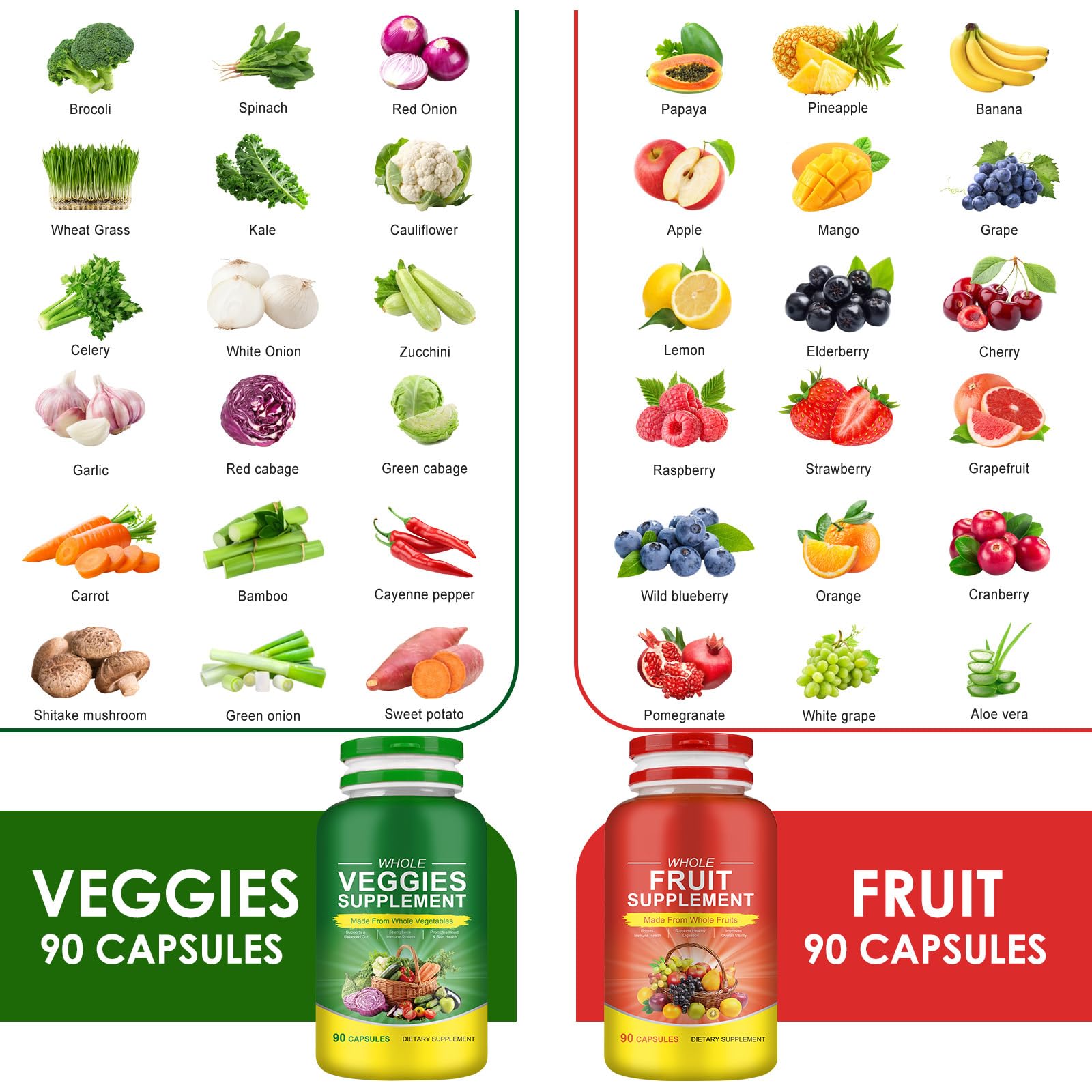 Fruits & Veggies Supplements - 2 Bottles 180 Total Vegetarian Capsules | BalanceNatural Vitamins Supplement Dietary Nutritional Balance,Lngredients Blended Vitamin & Mineral Whole Food Supplement Ruduwu Au supplements