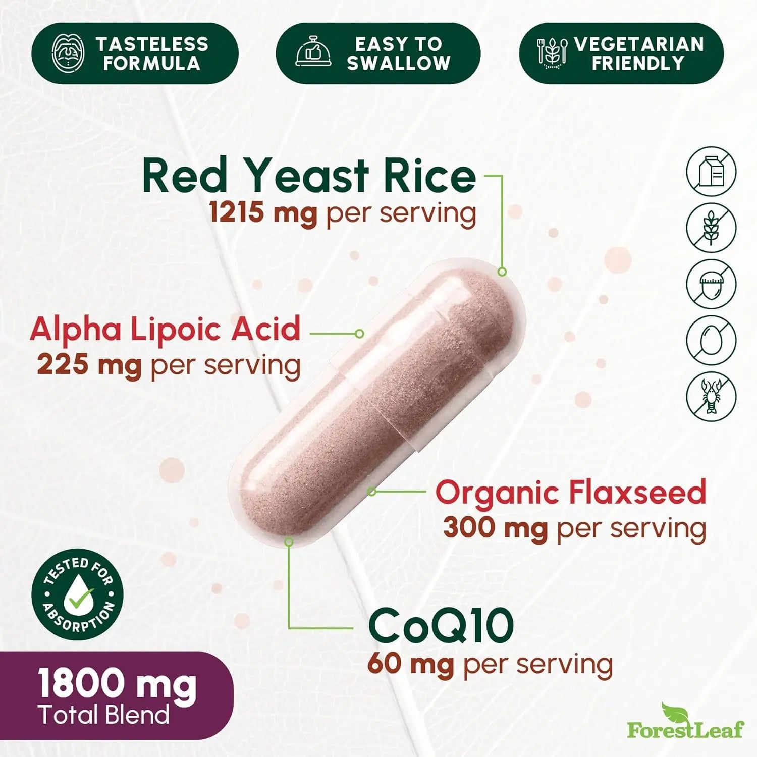 Red Yeast Rice 1215 mg. Capsules - Extra Strength Red Rice Yeast with CoQ10 Supplement, Plus Alpha Lipoic Acid & Organic Flaxseed, Citrinin Free, Supports Cardiovascular Health, Non-GMO 90 Veggie Caps ForestLeaf Au supplements