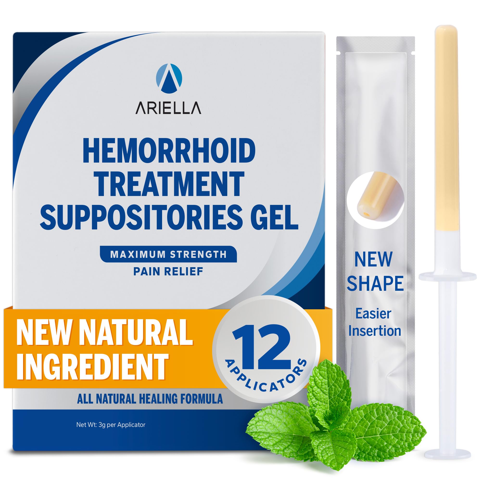 Ariella Hemorrhoid Treatment Suppository Gel: Natural & Herbal - Relieve Itching Burning Discomfort - Internal Relief - New Rounded Applicator - Nighttime Use (Pack of 12) Ariella Au supplements