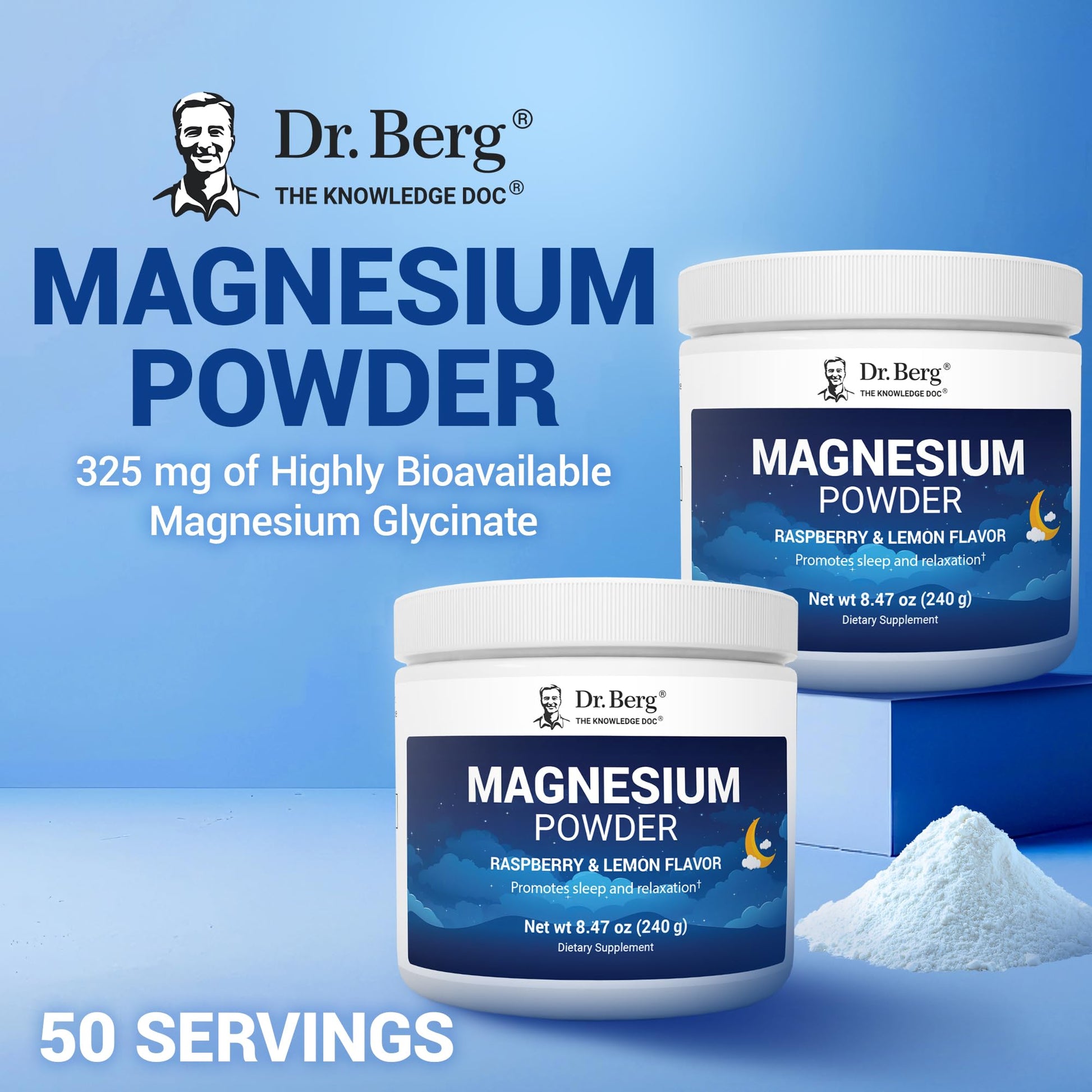 Dr. Berg Magnesium Glycinate Powder for Sleep, Relaxation, & Stress Relief - Now Includes Vitamin D3 & Zinc - Delicious Raspberry & Lemon Flavor (50 Servings) Magnesium Powder - Magnesium Drink Powder Dr. Berg Nutritionals Au supplements