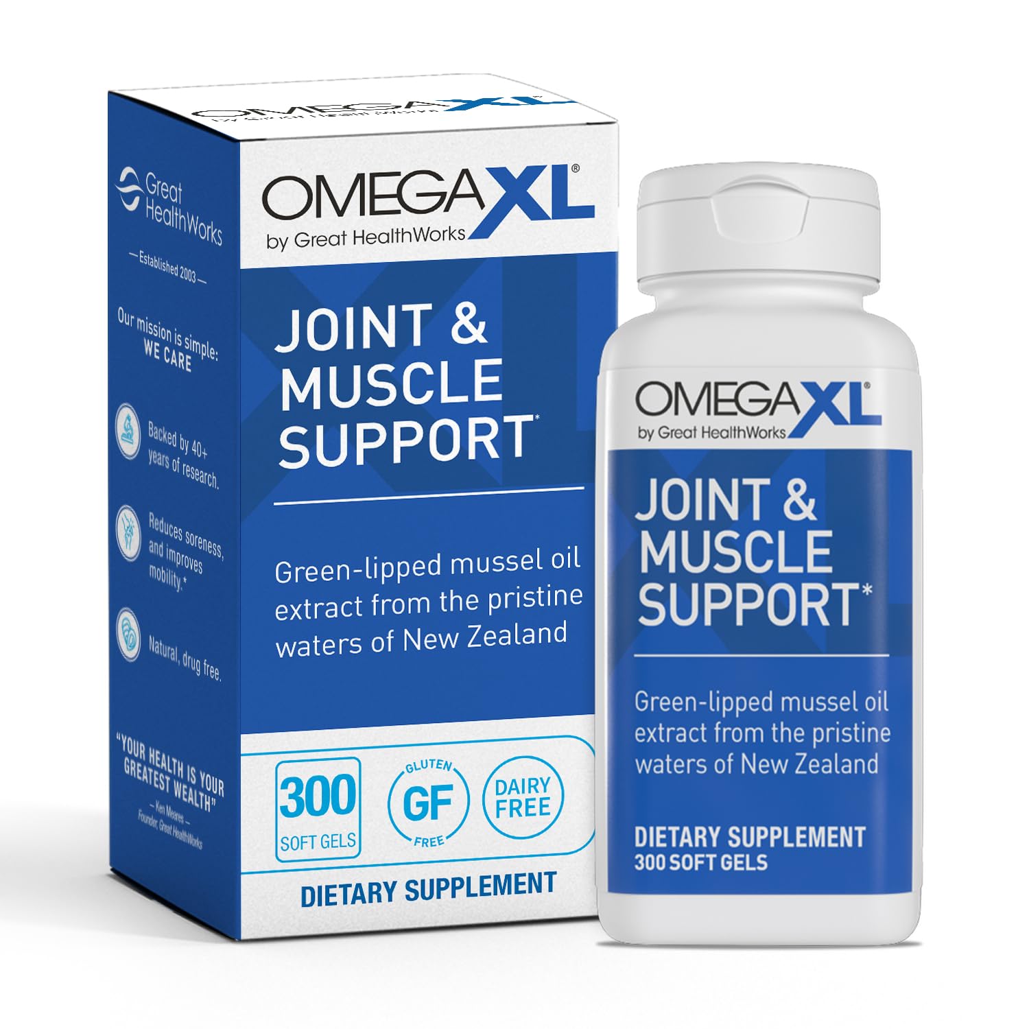OmegaXL Joint Support Supplement - Natural Muscle Support, Green Lipped Mussel Oil, Soft Gel Pills, Drug-Free, 300 Count OmegaXL Au supplements
