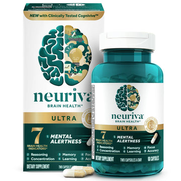 NEURIVA Ultra Decaffeinated Clinically Tested Nootropic Brain Supplement for Mental Alertness, Memory, Focus & Concentration, Cognivive, Neurofactor, Phosphatidylserine, Vitamins B6 B12, 60 Capsules NEURIVA Au supplements