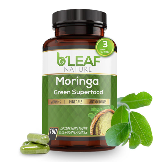 B'Leaf Nature Moringa Capsules Organic 1000mg — Pure Moringa Oleifera Leaf Powder Capsules for Energy & Immune Support B'LEAF NATUREUS supplements