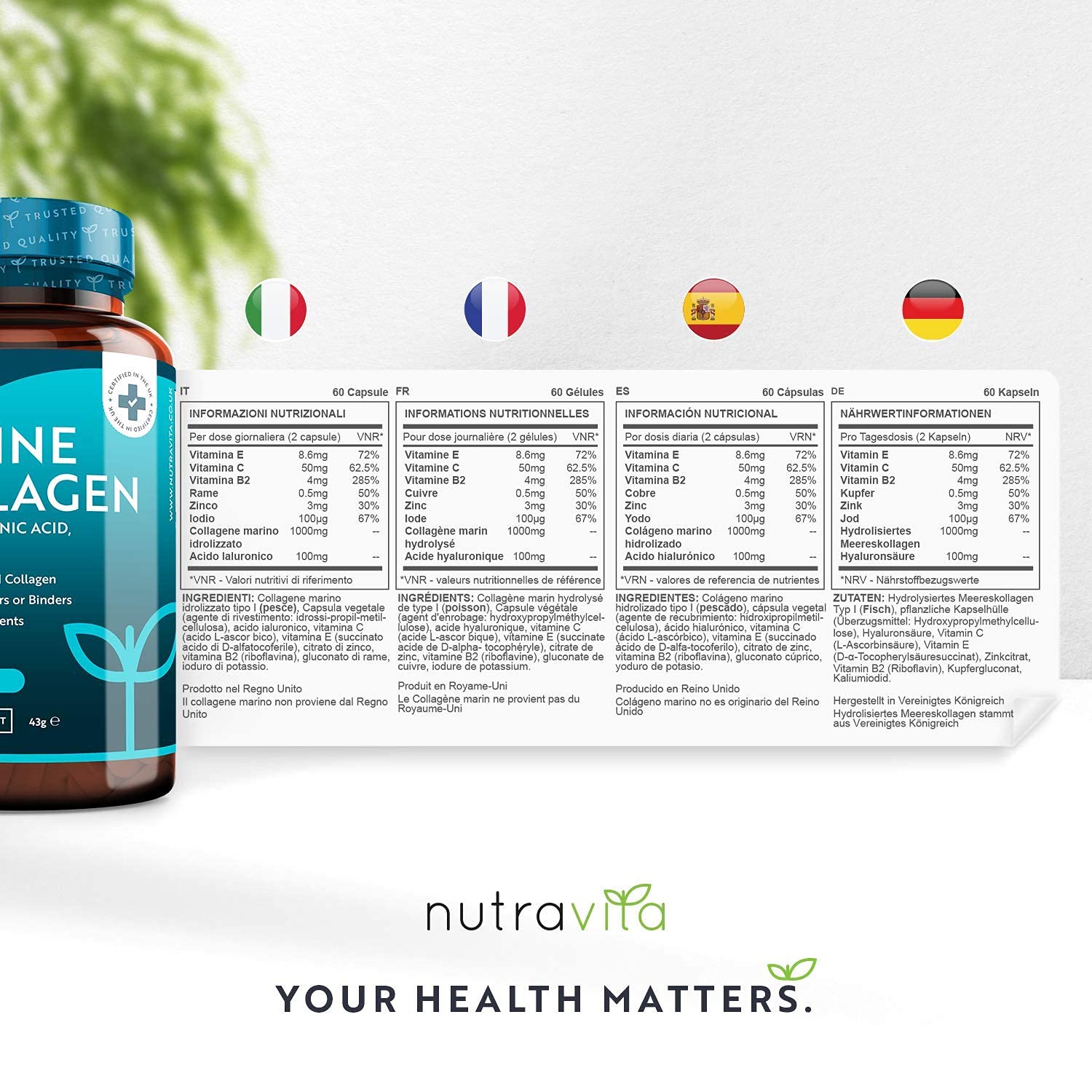 Marine Collagen 1000mg - 60 Capsules of Superior Type 1 Hydrolysed Collagen Nutravita Au supplements