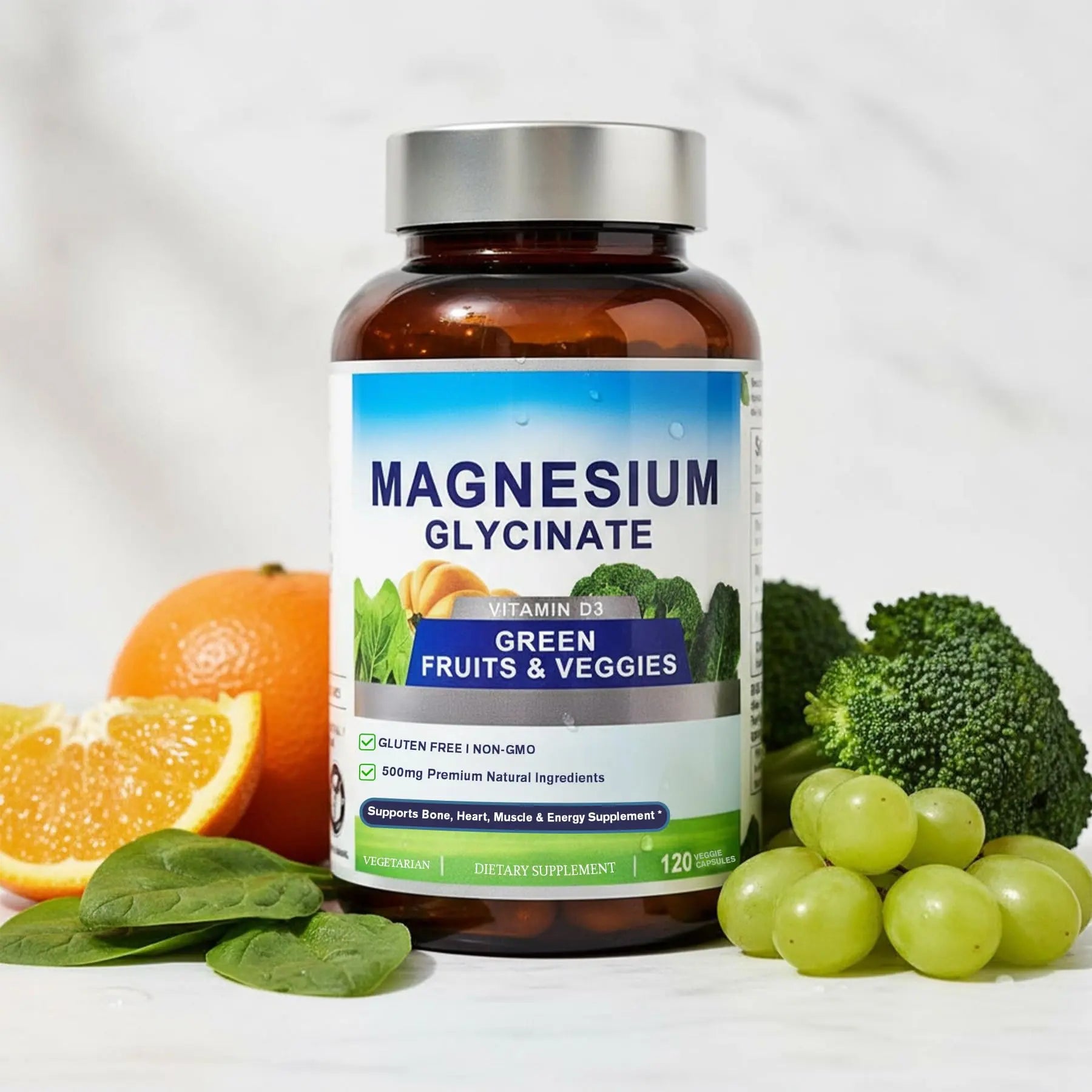 Magnesium Glycinate 500mg with Vitamin D3 – High Absorption Magnesium Supplement with Veggies Design – Supports Bone & Muscle Function and Energy – Non-GMO, Gluten-Free – 120 Veg Capsules FrexNutri Au supplements