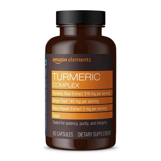 Amazon Elements Turmeric Complex, 316 mg Curcumin, 140 mg Ginger, 5 mg Black Amazon ElementsAU supplements