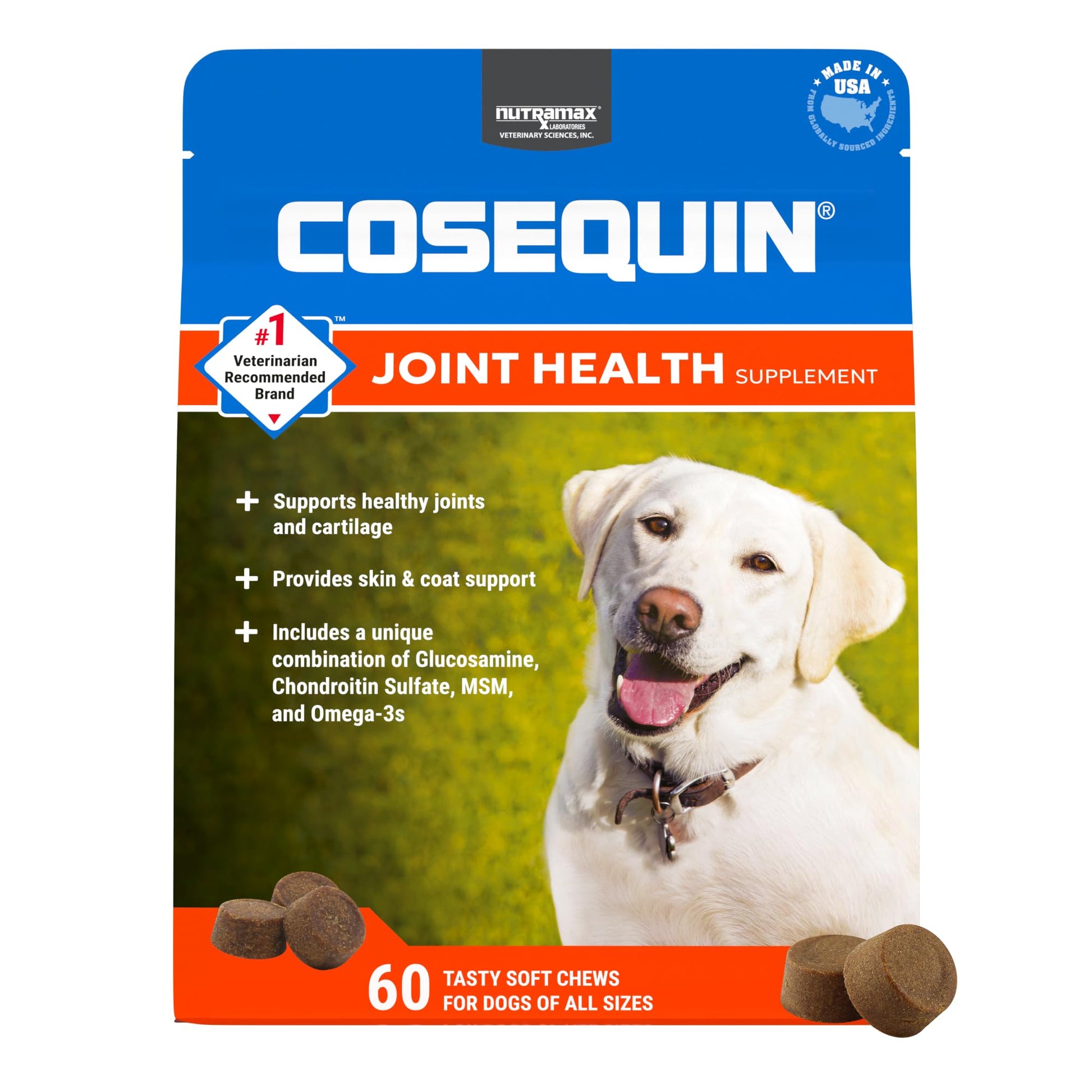 Nutramax Cosequin for Dogs Joint Health Supplement, Contains Glucosamine for Dogs, Chondroitin, MSM and Omega-3s, Supports Joint and Skin and Coat Health, Soft Chews, 60 Count Nutramax Laboratories Au supplements