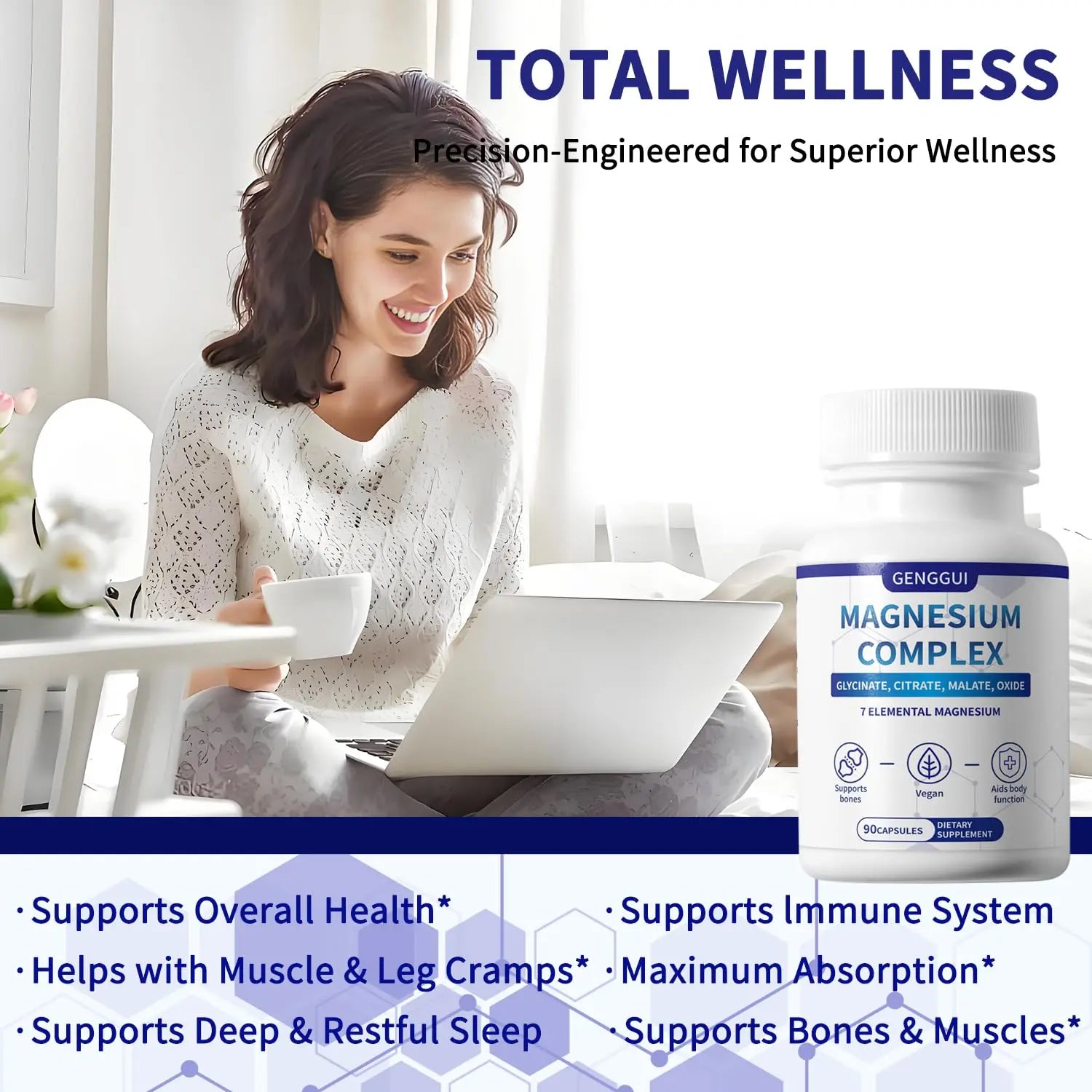 Magnesium Complex 1000mg with 8 Types - Glycinate, Citrate, Malate - Supports Muscle Relaxation, Bone Health, Energy Production & Sleep - High Absorption, Non-GMO, Vegan Capsules, 90 Count (001) ZYGCDZ Au supplements