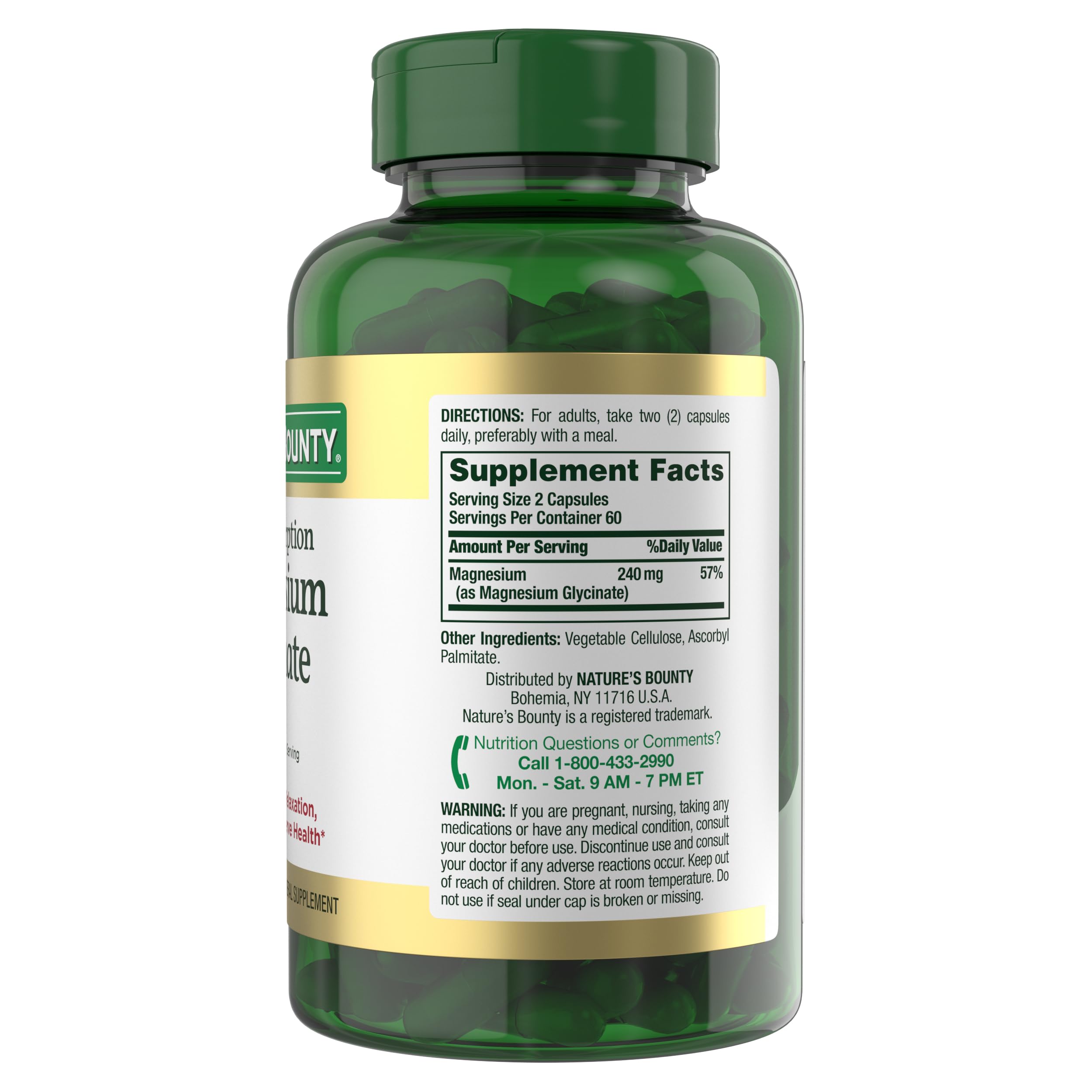 Nature’s Bounty High Absorption Magnesium Glycinate 240 mg for Supporting Muscle Relaxation and Bone, Heart & Nerve Health – Non-GMO, Gluten-Free, Vegetarian, 120 Count/60 Servings Nature's Bounty Au supplements