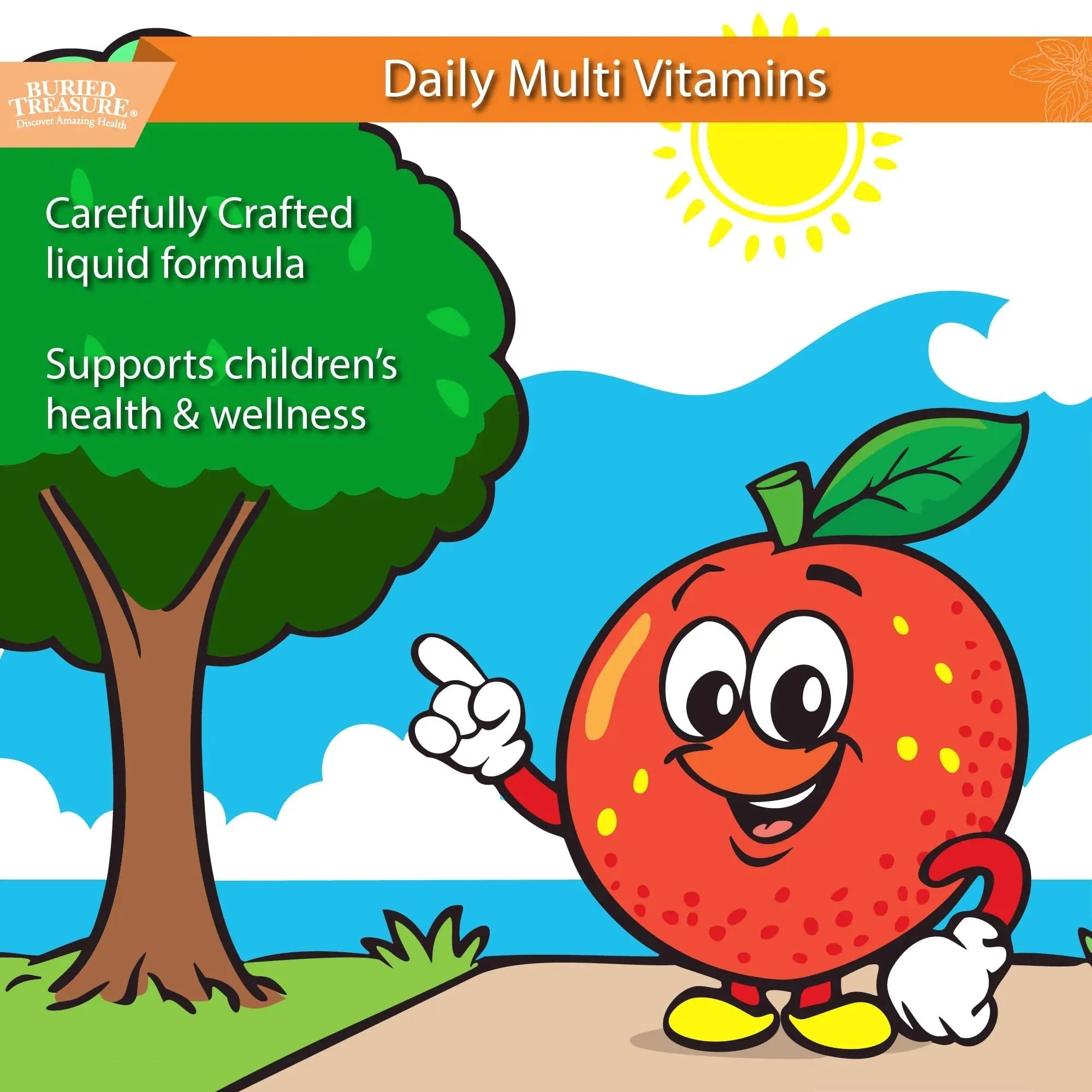 Buried Treasure Children’s Daily Liquid Multivitamin - 16 oz, 16 servings, Orange Mango Flavor, Supports Kids with Essential Nutrients & Minerals Select Nutrition Au supplements