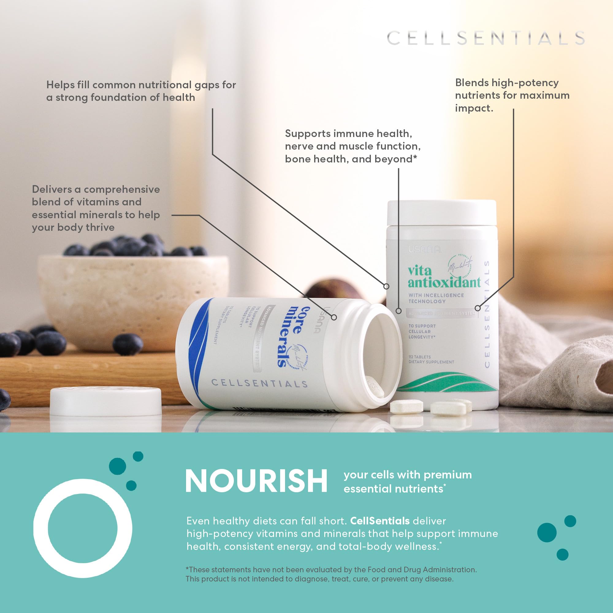 USANA CellSentials - Core Minerals and Vita Antioxidant with InCelligence Technology to Support Total Body Health* - 112 Tablets Per Bottle - 28 Day Supply USANA Au supplements