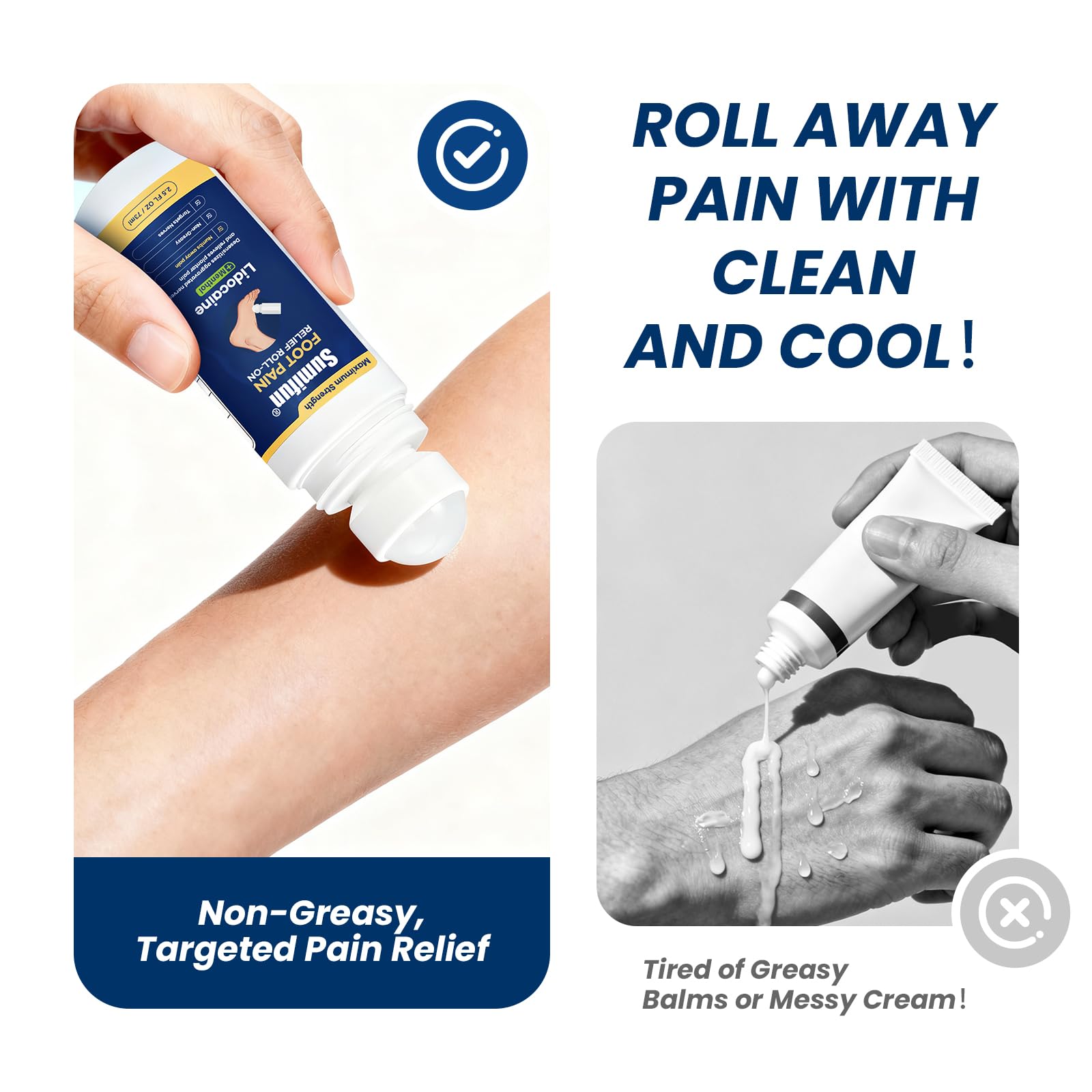 Sumifun Foot Pain Relief Lidocaine Roll-On - Maximum Strength OTC for Plantar Fasciitis & Heel Pain - Fast-Drying, Non-Greasy Formula, 2.5 Fl Oz * 3 Sumifun Au supplements
